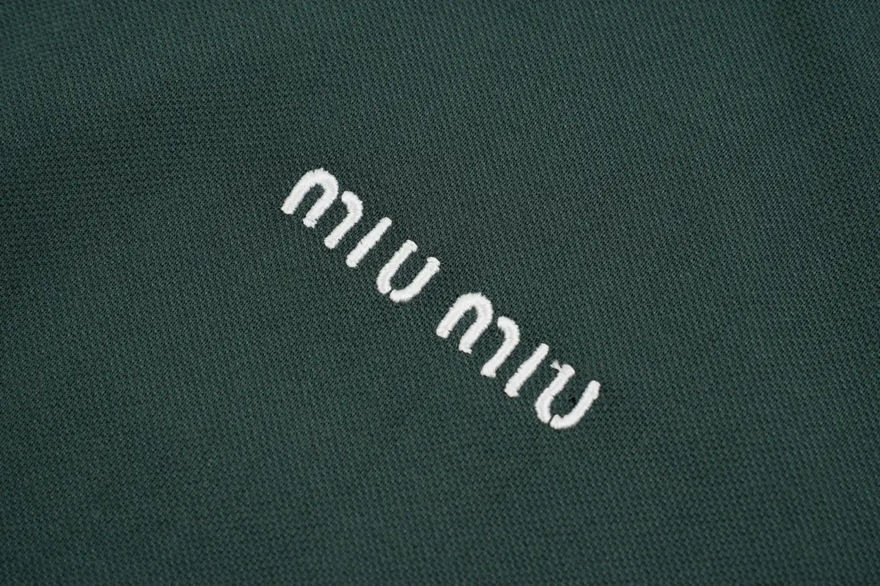 Miu Miu Dark Green Small Logo Embroidered Long Sleeve Polo Shirt product photo from LabelPicks