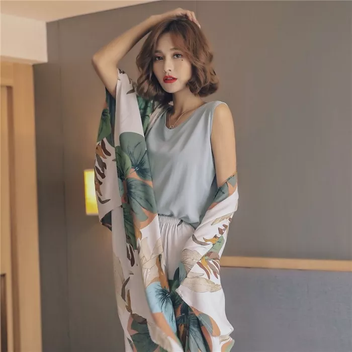 JULY'S SONG 4 Piece Spring Summer Women Pajamas Sets Floral Printed Pajamas Set Viscose Top and Shorts Female Night Suit Set