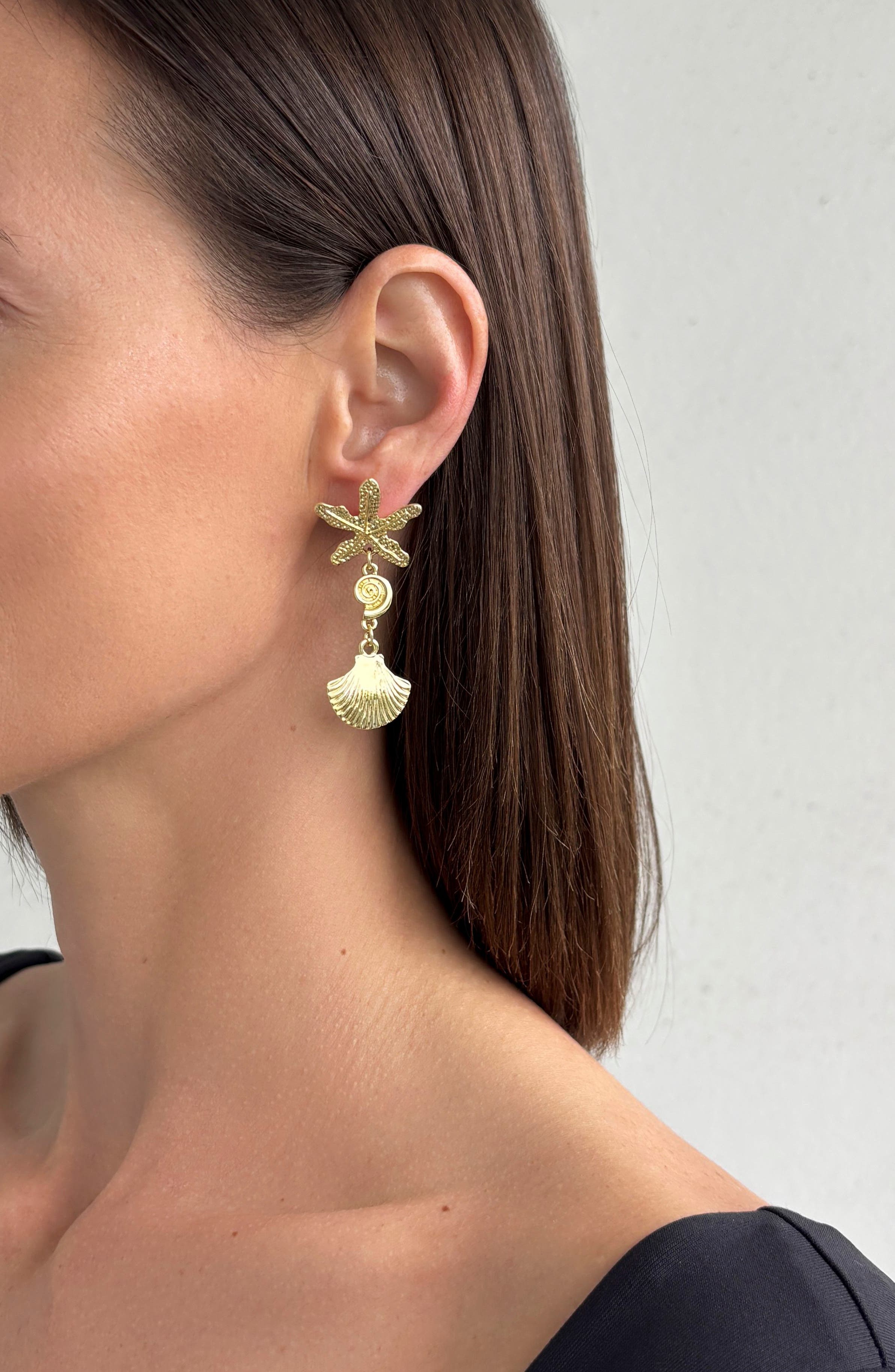 Adornia Starfish & Shell Mismatched Drop Earrings