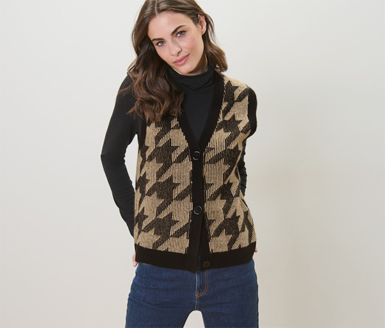Strickweste mit Hahnentritt-Jacquard