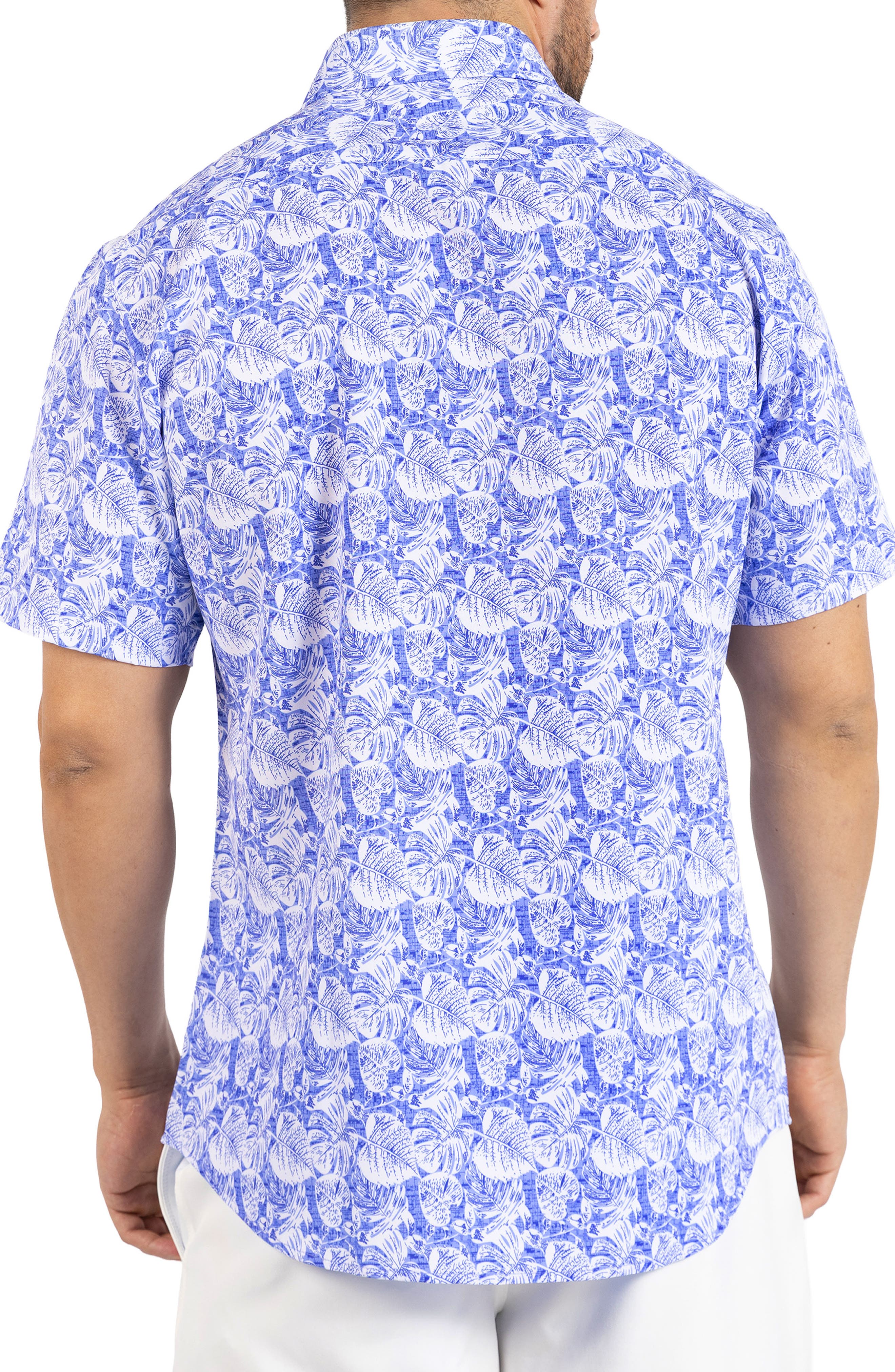 TailorByrd Distressed Hawaiian Leaves Short Sleeve Button-Up Shirt