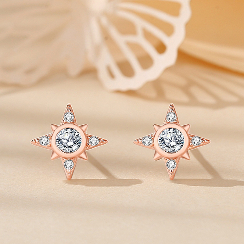 925 sterling silver weekly earrings, a touch of luxury and sophistication, featuring a four-leaf clover and eight-pointed star design, fashionable and elegant, perfect as a Valentine's Day gift