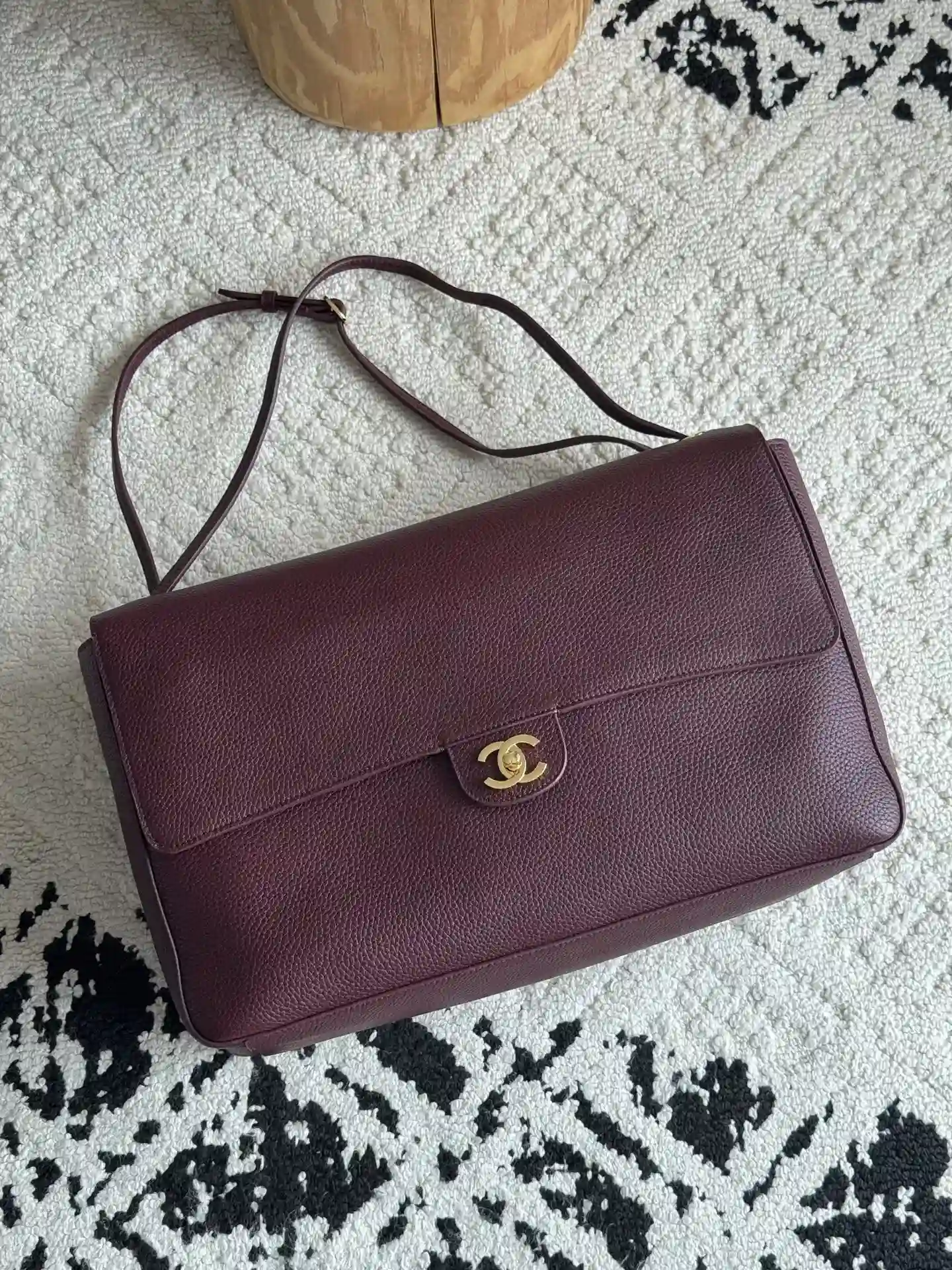 Chanel Burgundy Classic Flap Grained Leather Shoulder Bag product photo from LabelPicks