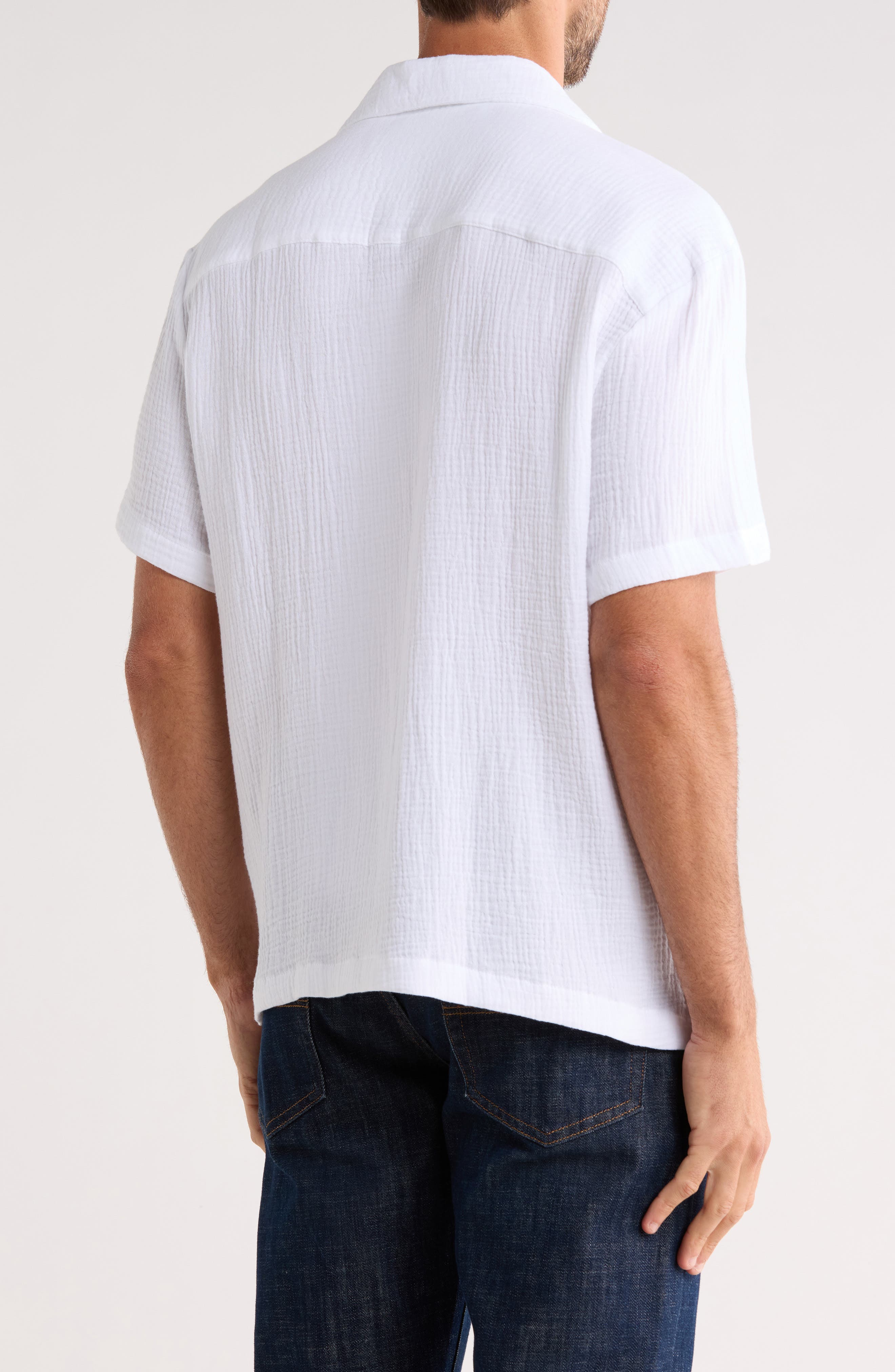 DENIM AND FLOWER Textured Relaxed Fit Cotton Camp Shirt