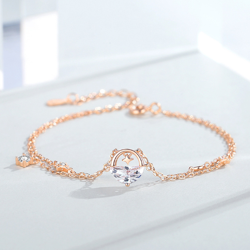 925 sterling silver new starry sky bracelet for women, Korean style, creative, trendy, double-layered, versatile, and delicate jewelry