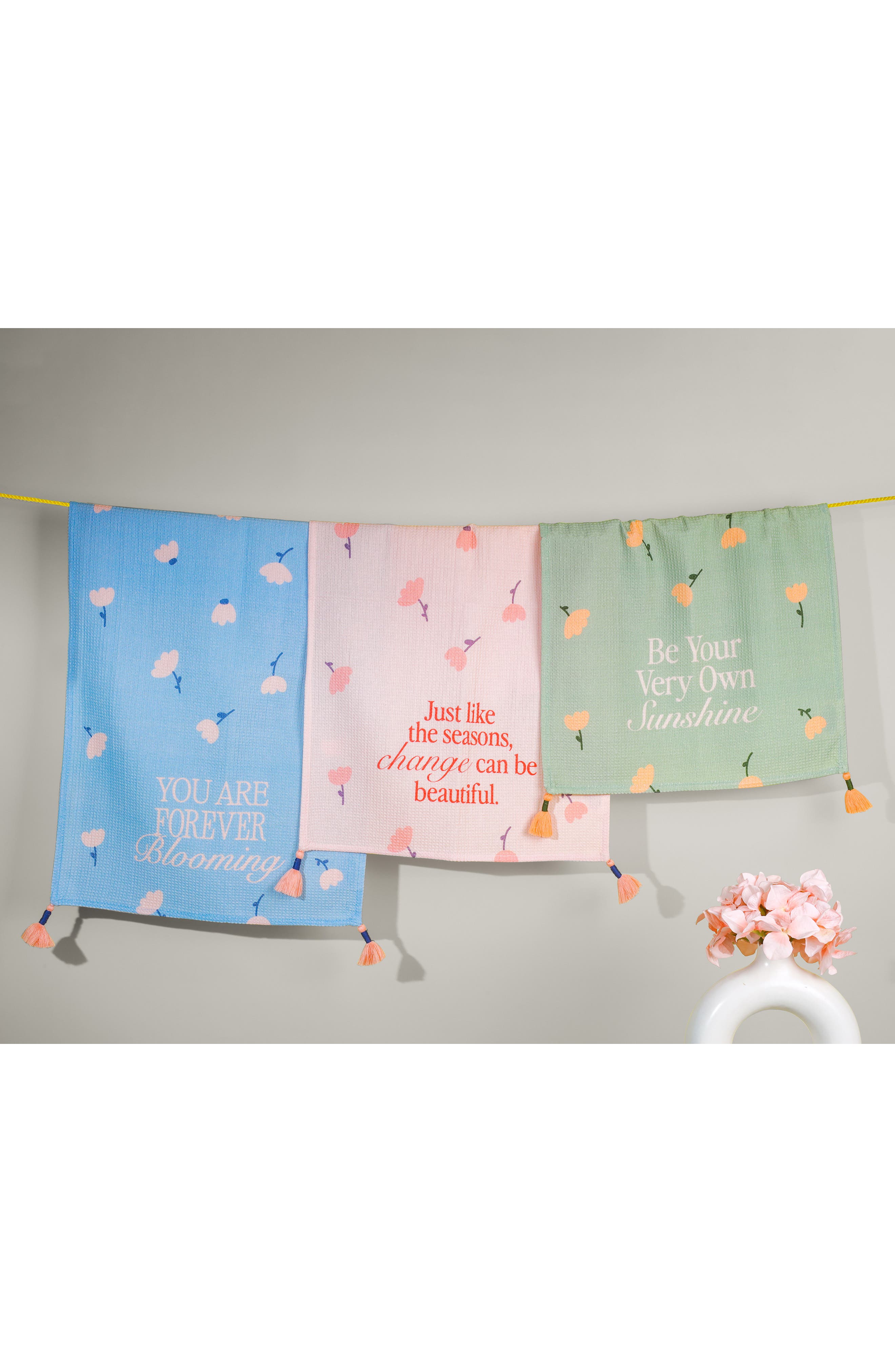 Tiramisu Set of Three Daily Affirmation Pastel Kitchen Towels