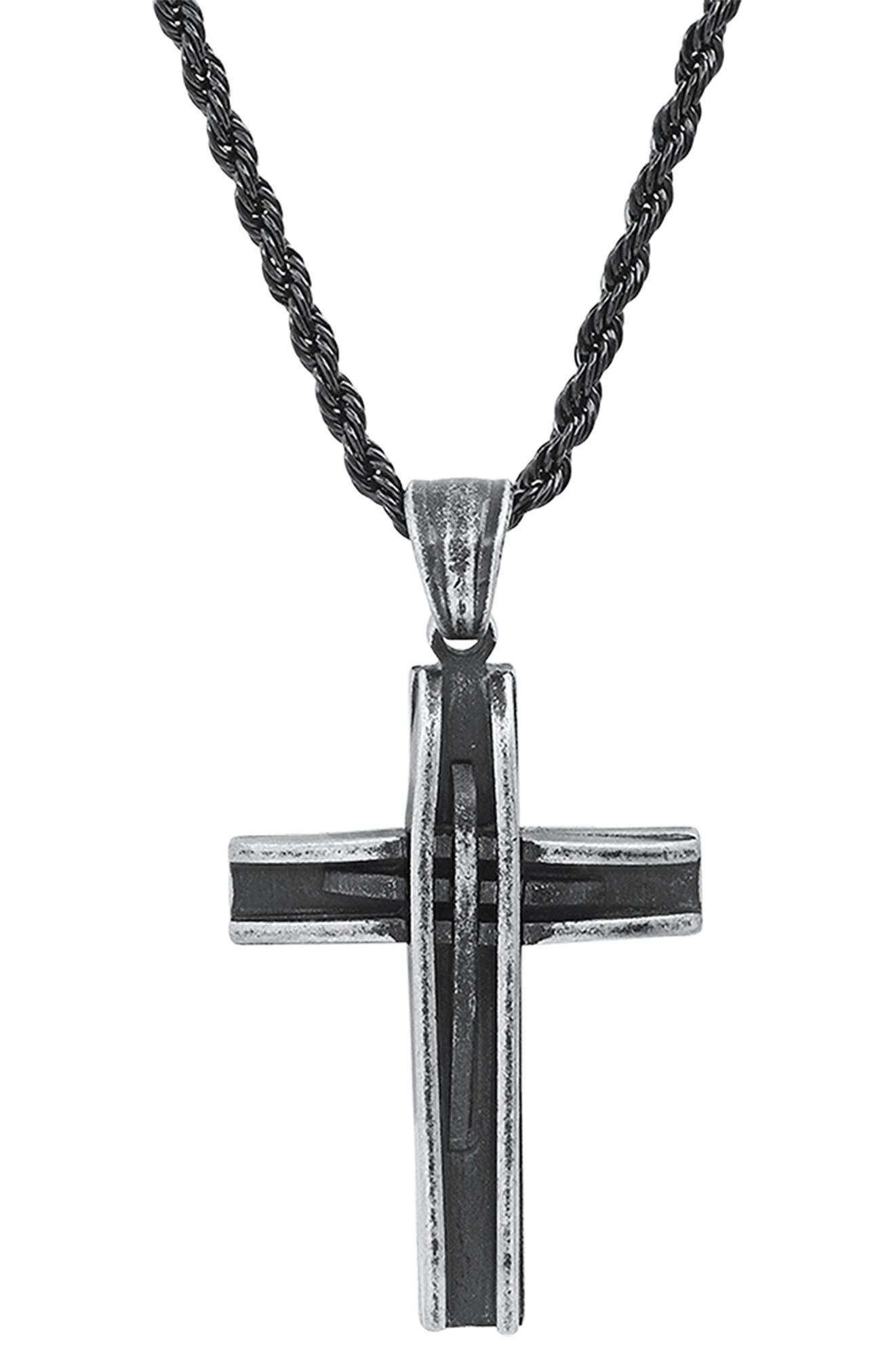 HMY JEWELRY Stainless Steel Oxidized Cross Necklace