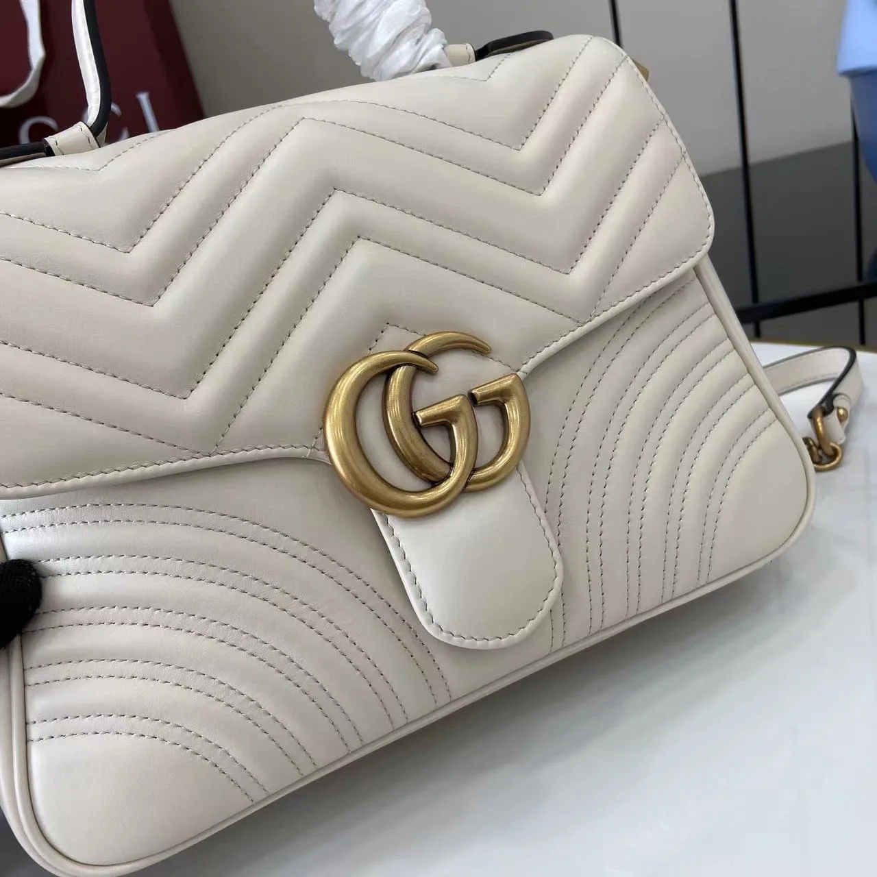 Gucci White Marmont GG Supreme Canvas Top Handle Bag product photo from LabelPicks