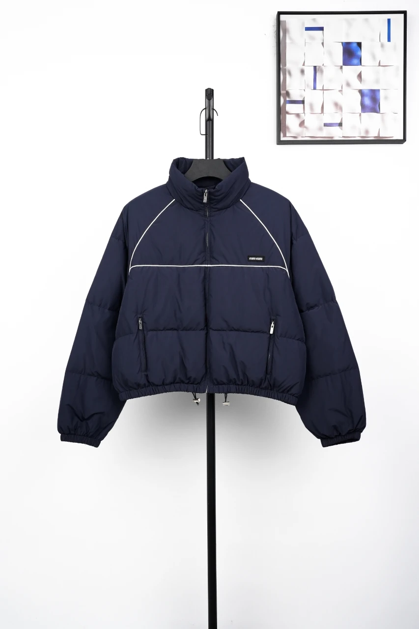 Miu Miu Navy Logo Piped Short Down Jacket product photo from LabelPicks