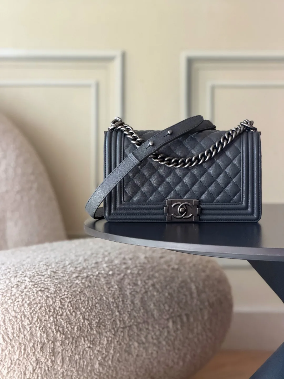 Chanel Grey Quilted Leather Shoulder Bag product photo from LabelPicks