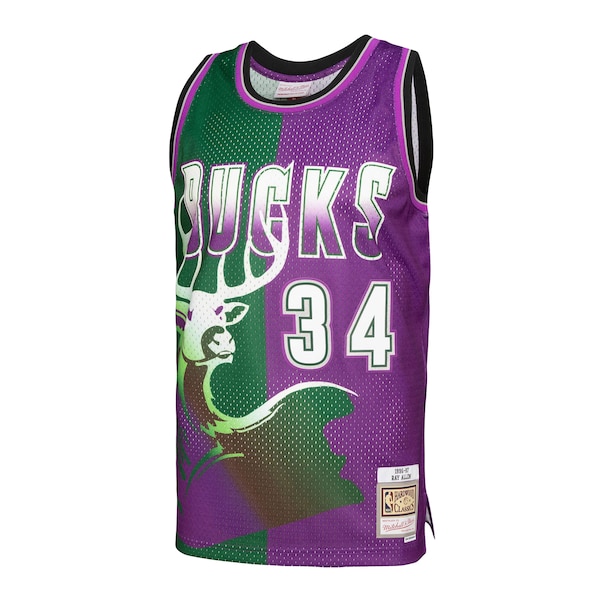 Ray Allen Milwaukee Bucks Hardwood Classics 1996/97 Split Swingman Jersey - Green/Purple