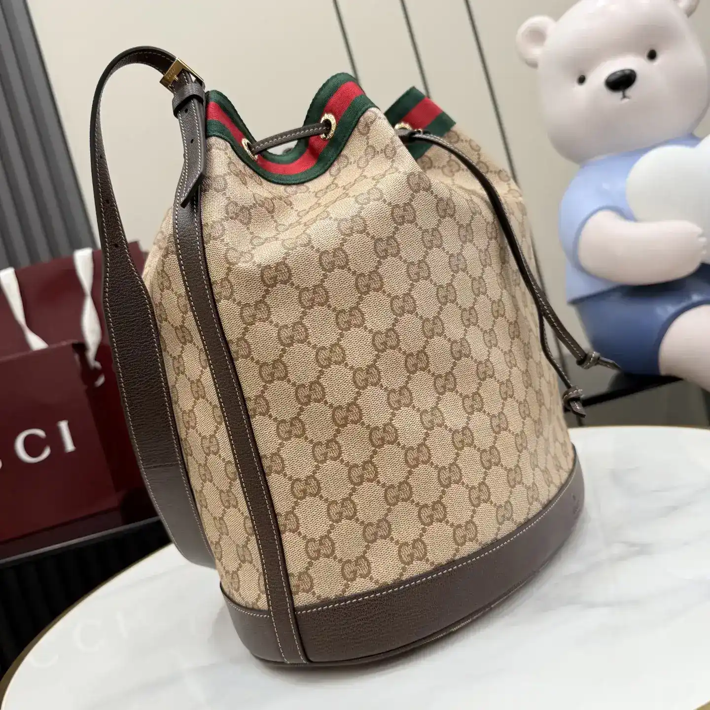 Gucci Brown Generation Canvas and Leather Bucket Bag product photo from LabelPicks