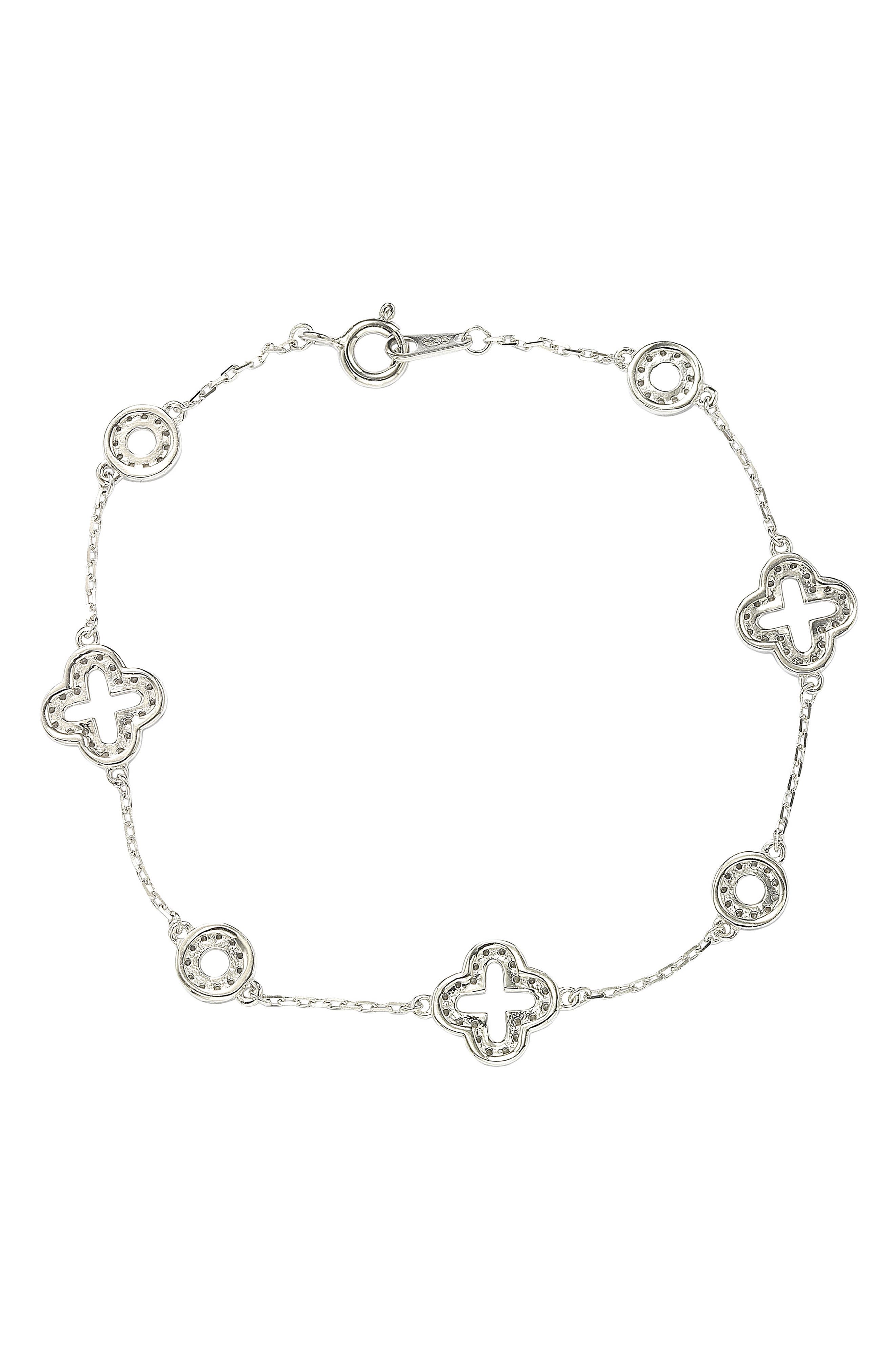 SUZY LEVIAN Sterling Silver Pavé CZ Clover Station Bracelet