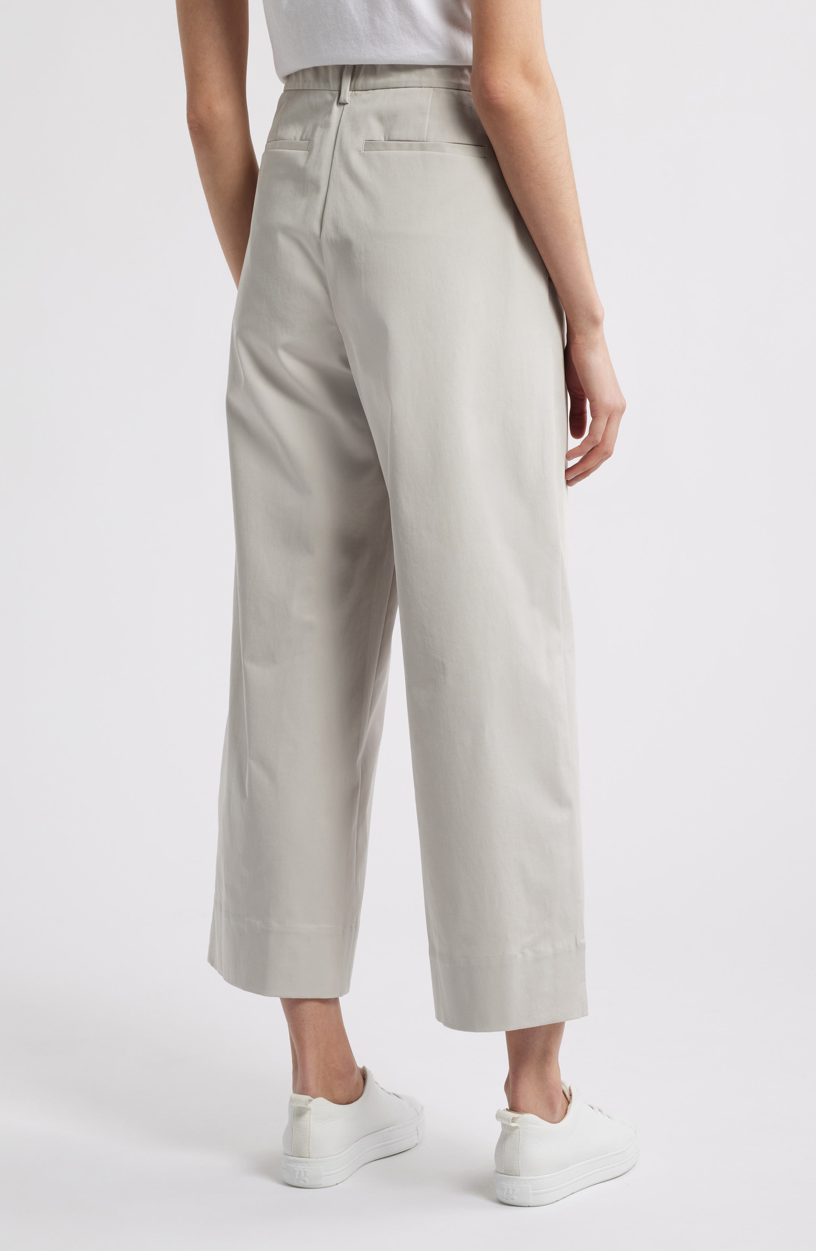 Eileen Fisher High Waist Stretch Organic Cotton Ankle Wide Leg Pants