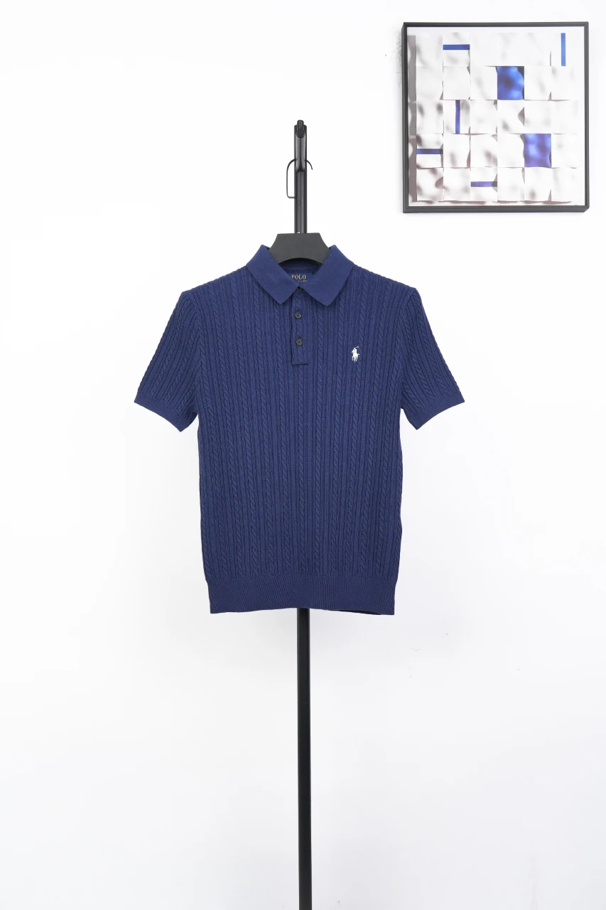 Ralph Lauren Blue Pony Embroidered Cable Knit Short Sleeve Polo Shirt product photo from LabelPicks