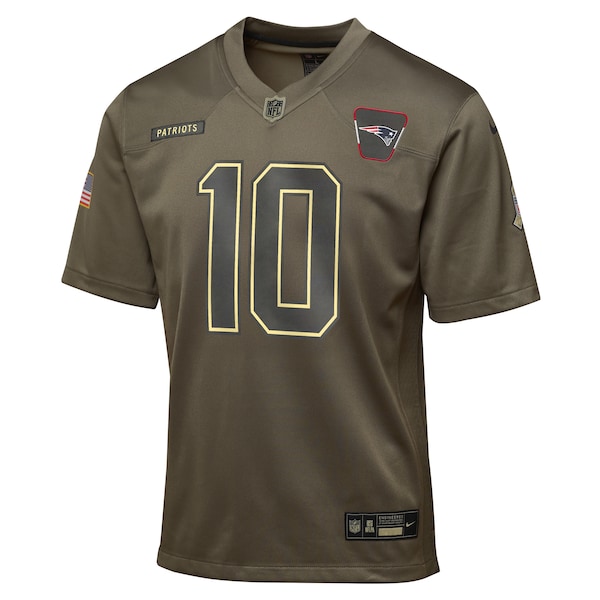 Drake Maye New England Patriots Nike Youth 2025 Salute to Service Game Jersey - Olive