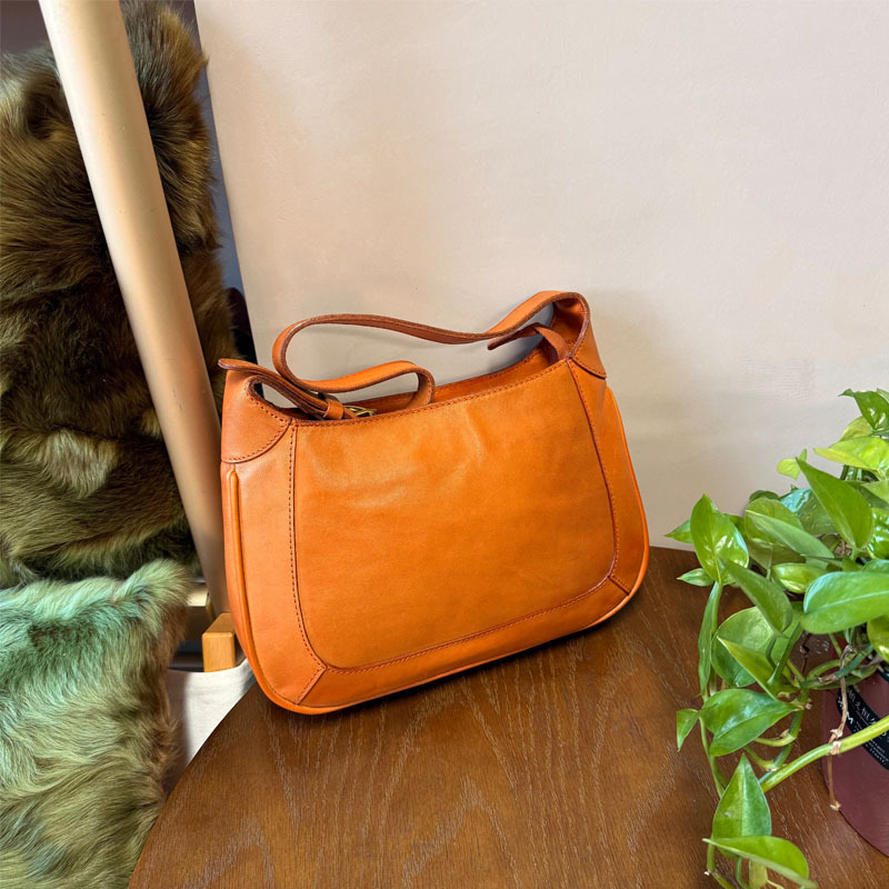 Cognac Orange Slouchy Hobo Bag Women