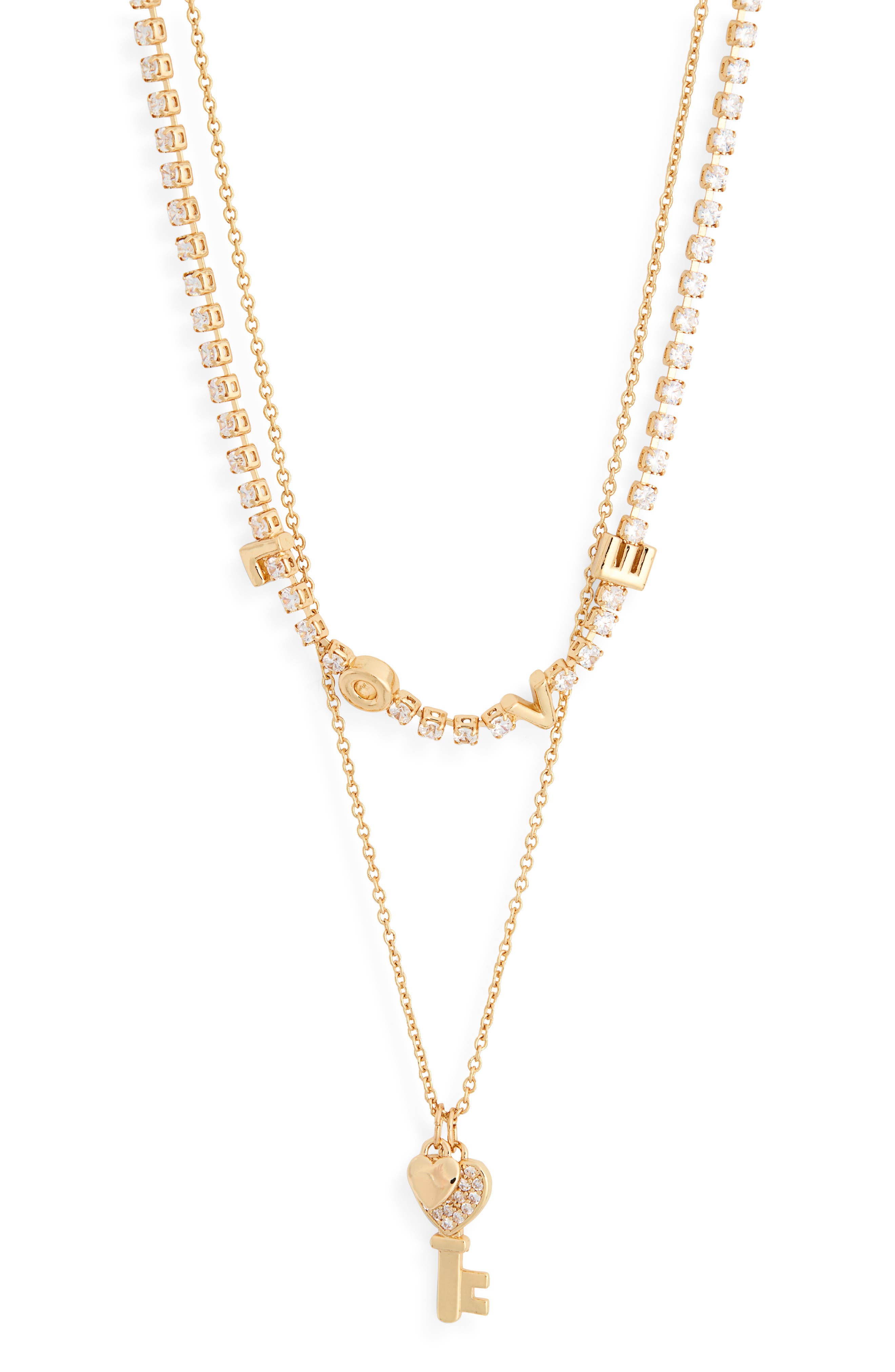 Leith Set of 2 'Love' & Key Cubic Zirconia Pendant Necklace