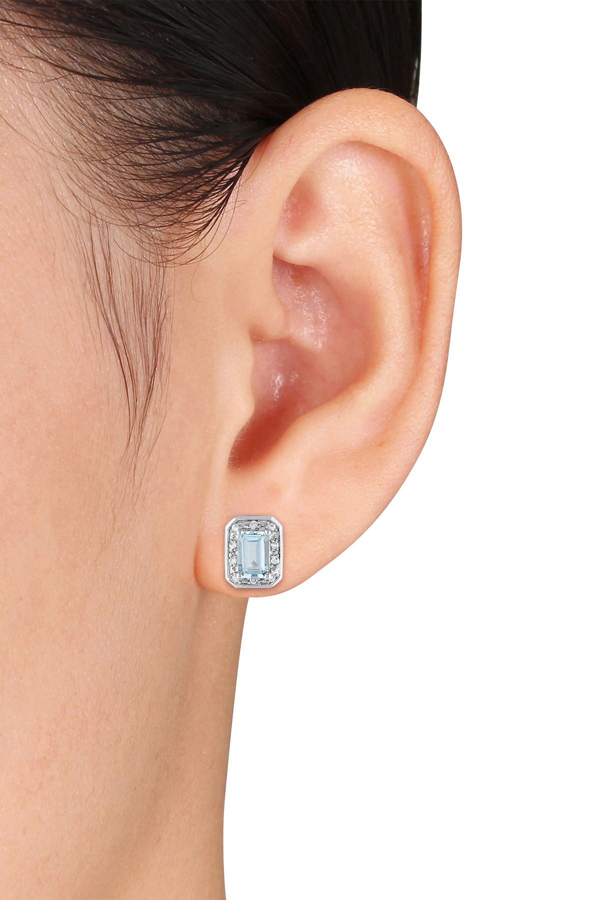 DELMAR Diamond & Aquamarine Stud Earrings