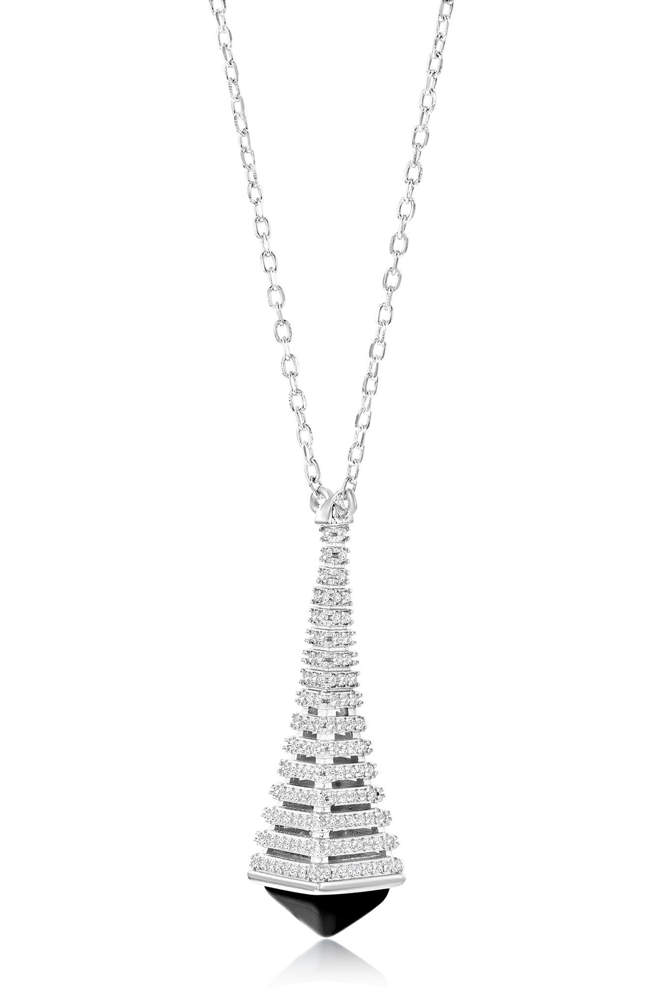 SUZY LEVIAN Eiffel Tower Pavé Cubic Zirconia & Enamel Pendant Necklace