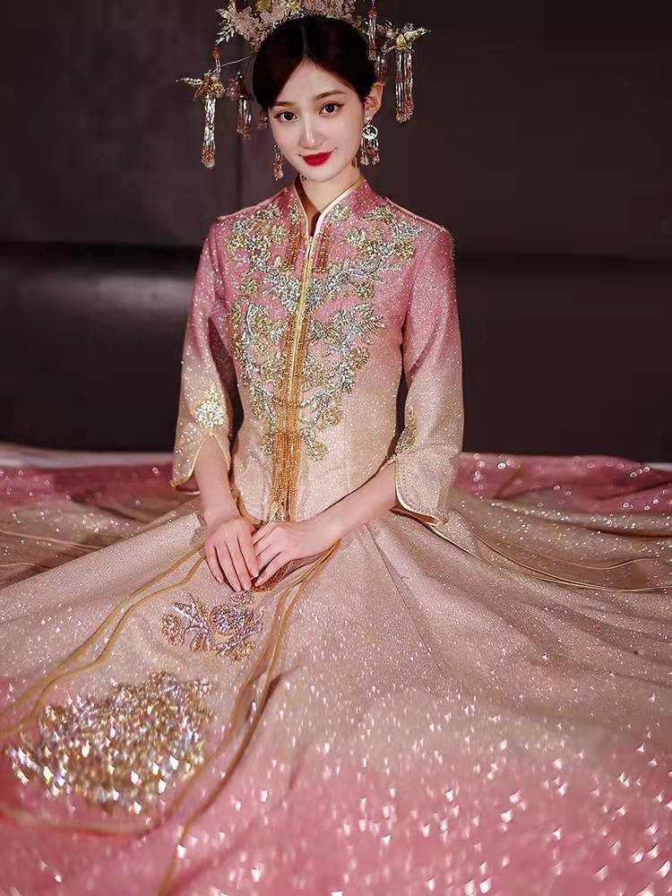 Pink Starry Sky Pink Show Hefu Bride 2021 New Wedding Chinese Wedding Dress