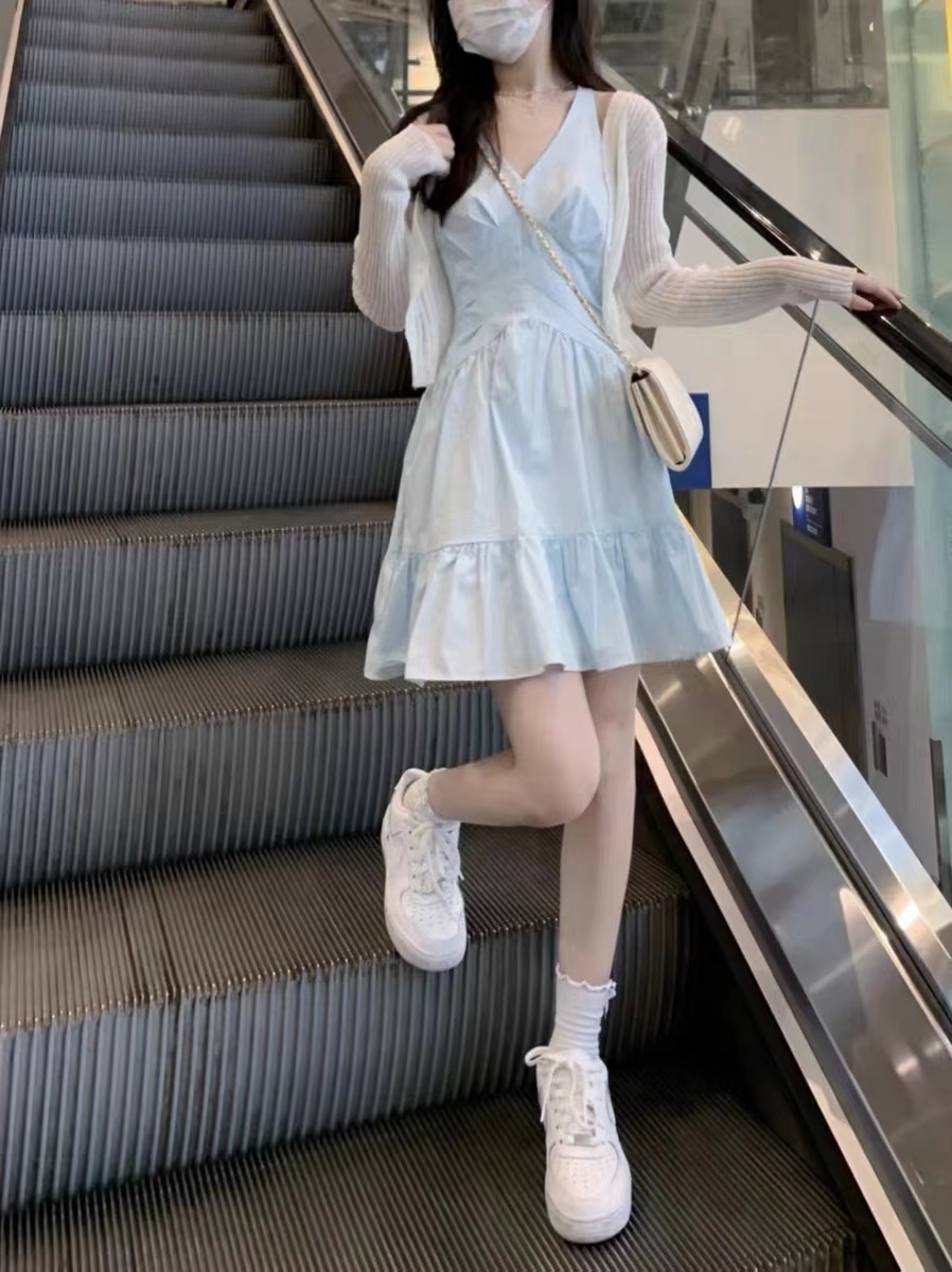 High-end knitted top vest skirt two-piece set sweet and gentle dress