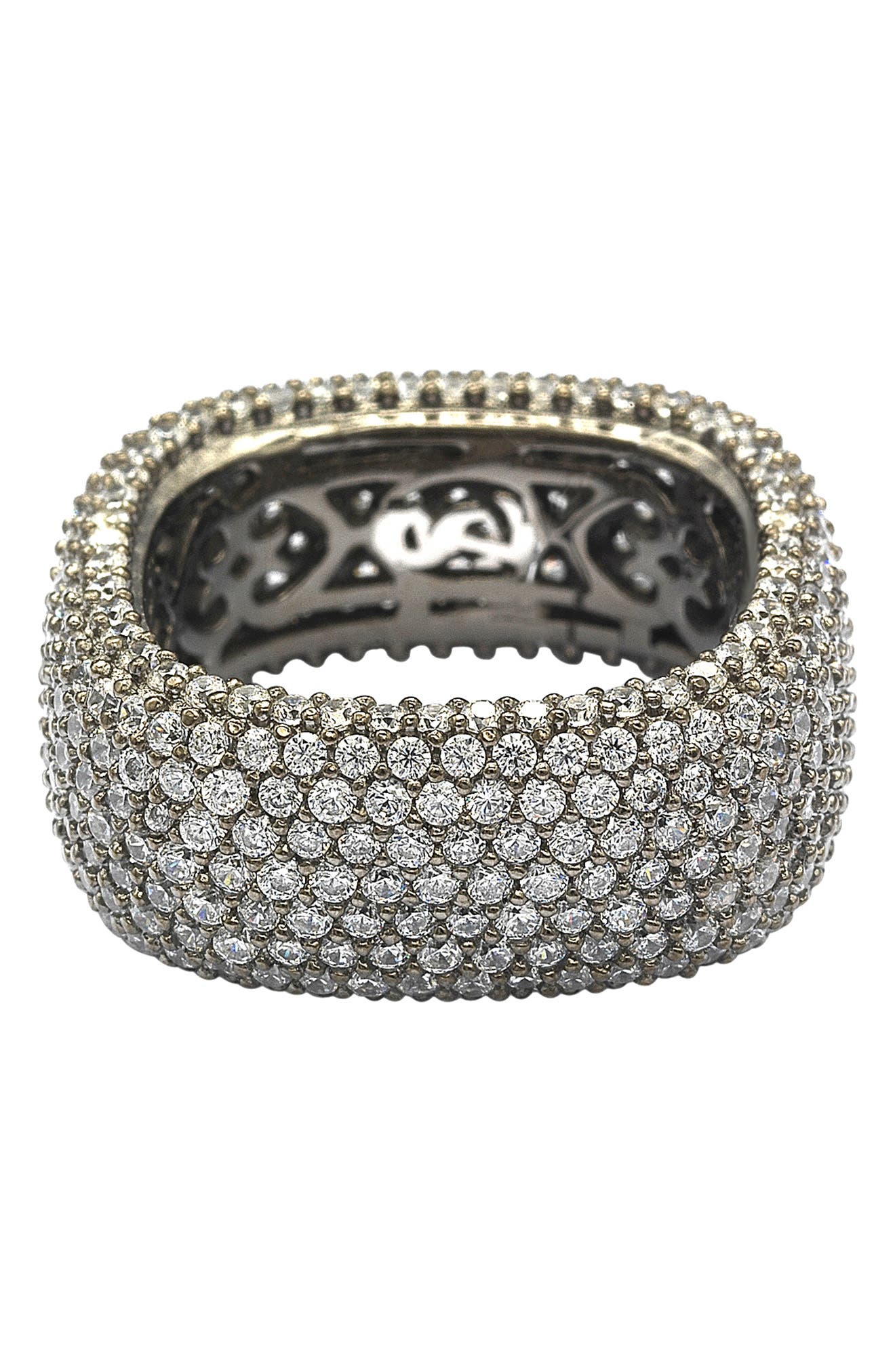 SUZY LEVIAN Blackened Sterling Silver Square White CZ Eternity Band Ring