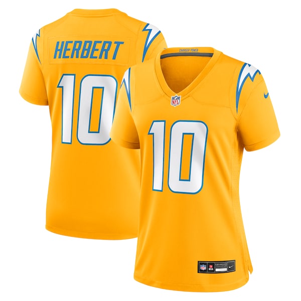 Justin Herbert Los Angeles Chargers Nike Women's Alternate Charger Power Game Jersey - Gold/Navy