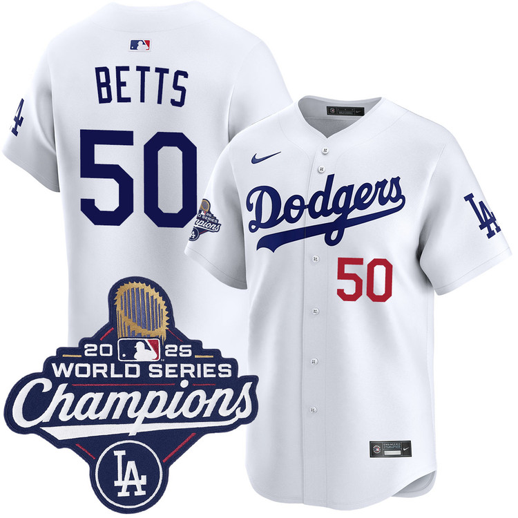 Mookie Betts Los Angeles Dodgers Nike Home 2025 World Series Champions Limited Jersey - White
