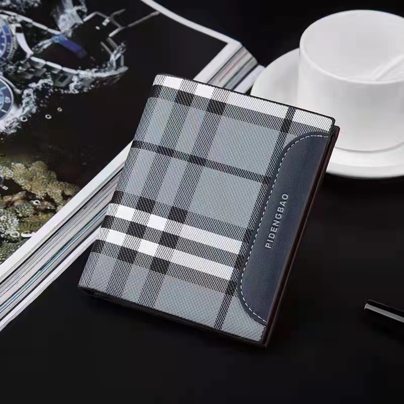 Fashion Wallet Men's Short Horizontal Ultra-thin Teen Vertical Youth Personalised Wallet Boy Student Plaid Wallet