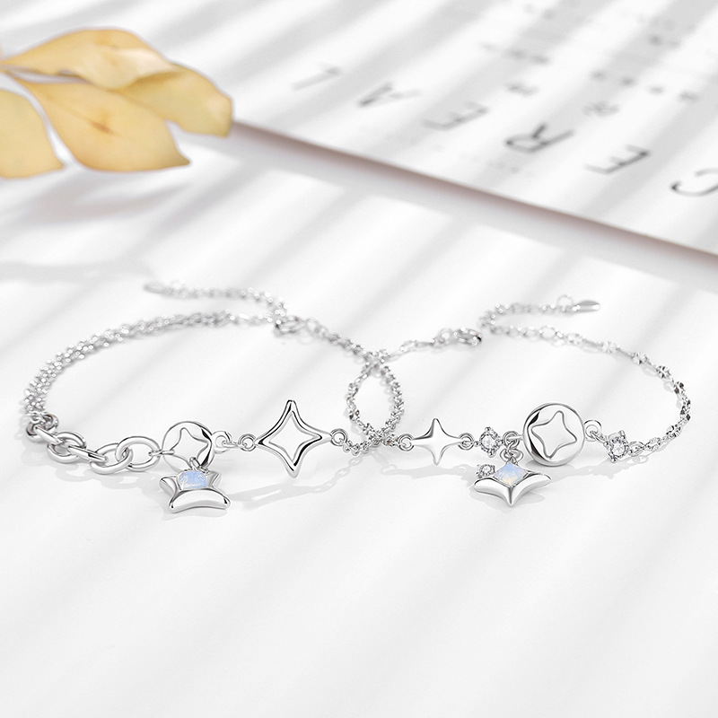 Original sterling silver four-pointed star couple bracelet, featuring a unique design, trendy and minimalist style, perfect as a Valentine's Day gift