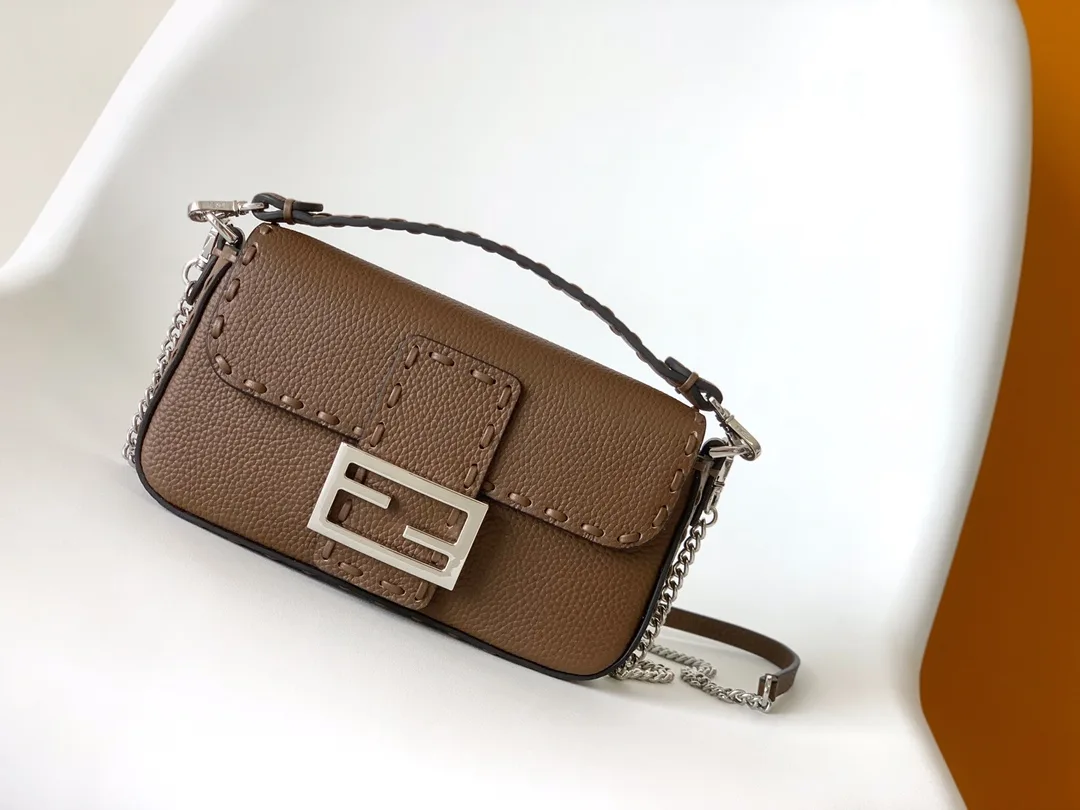 Fendi Baguette Brown Grained Leather Shoulder Bag product photo from LabelPicks