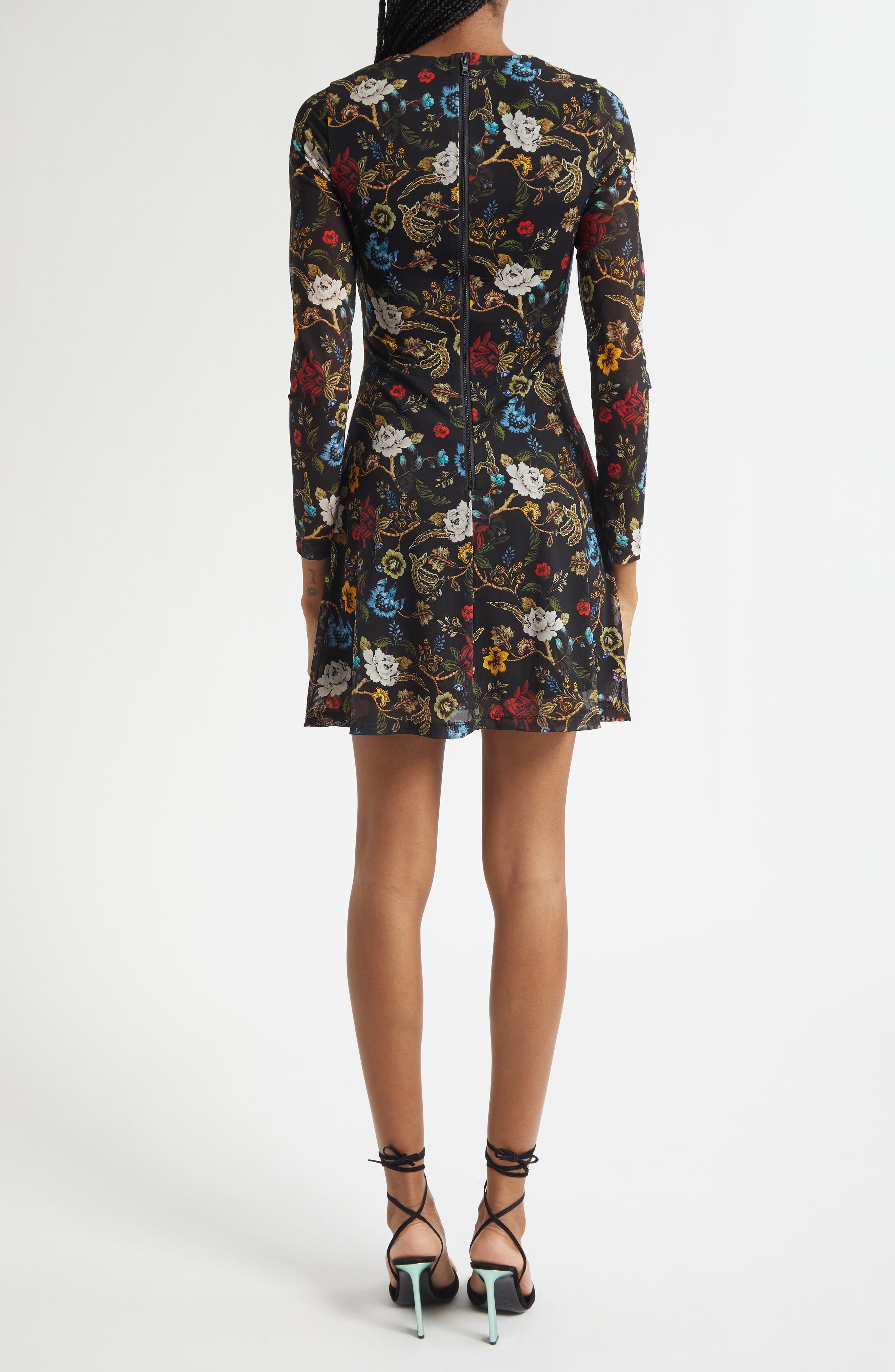 Alice + Olivia Delora Floral Long Sleeve Mesh Minidress