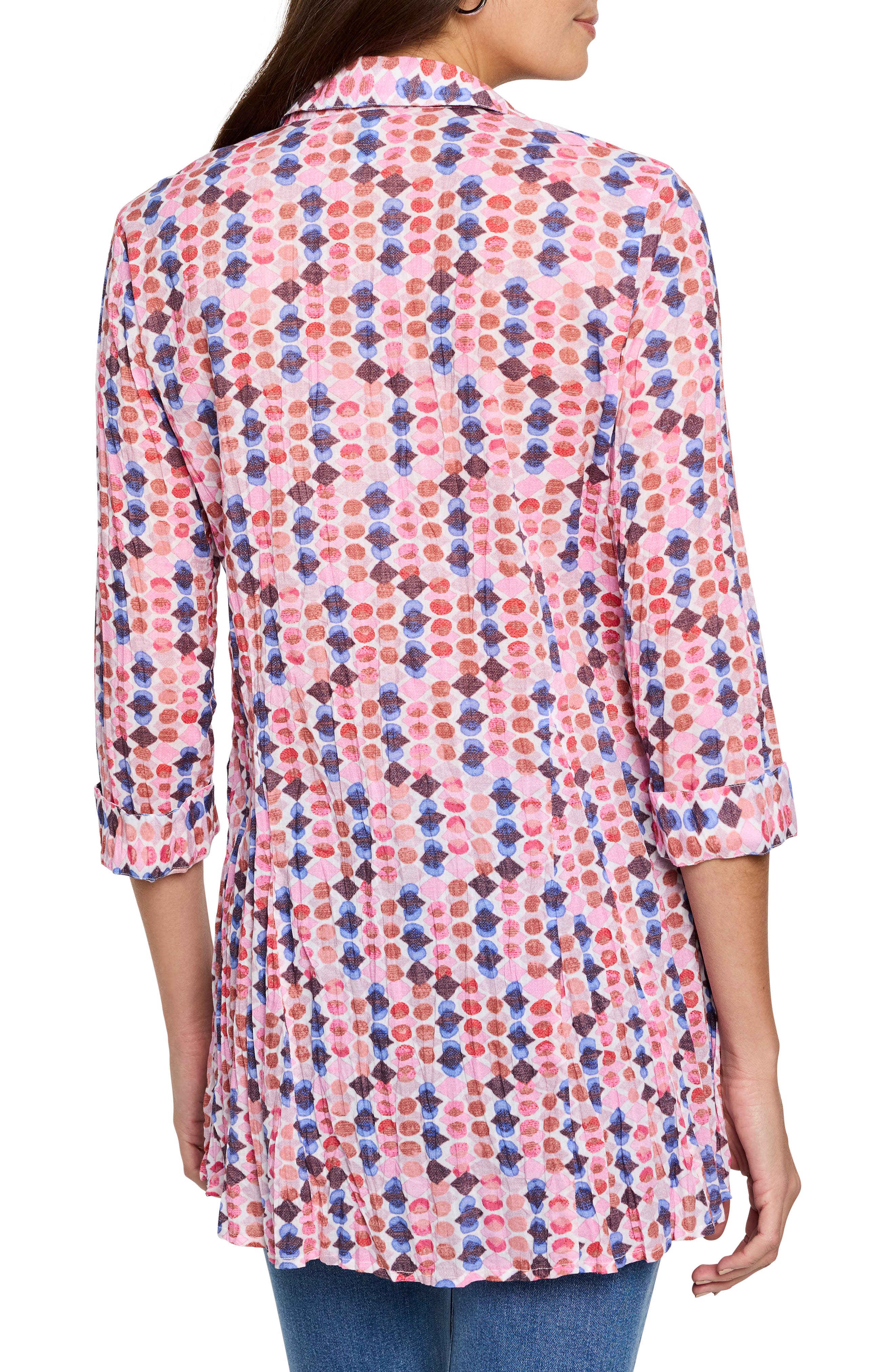 NIC+ZOE Geo Dot Crinkle Cotton Button-Up Shirt
