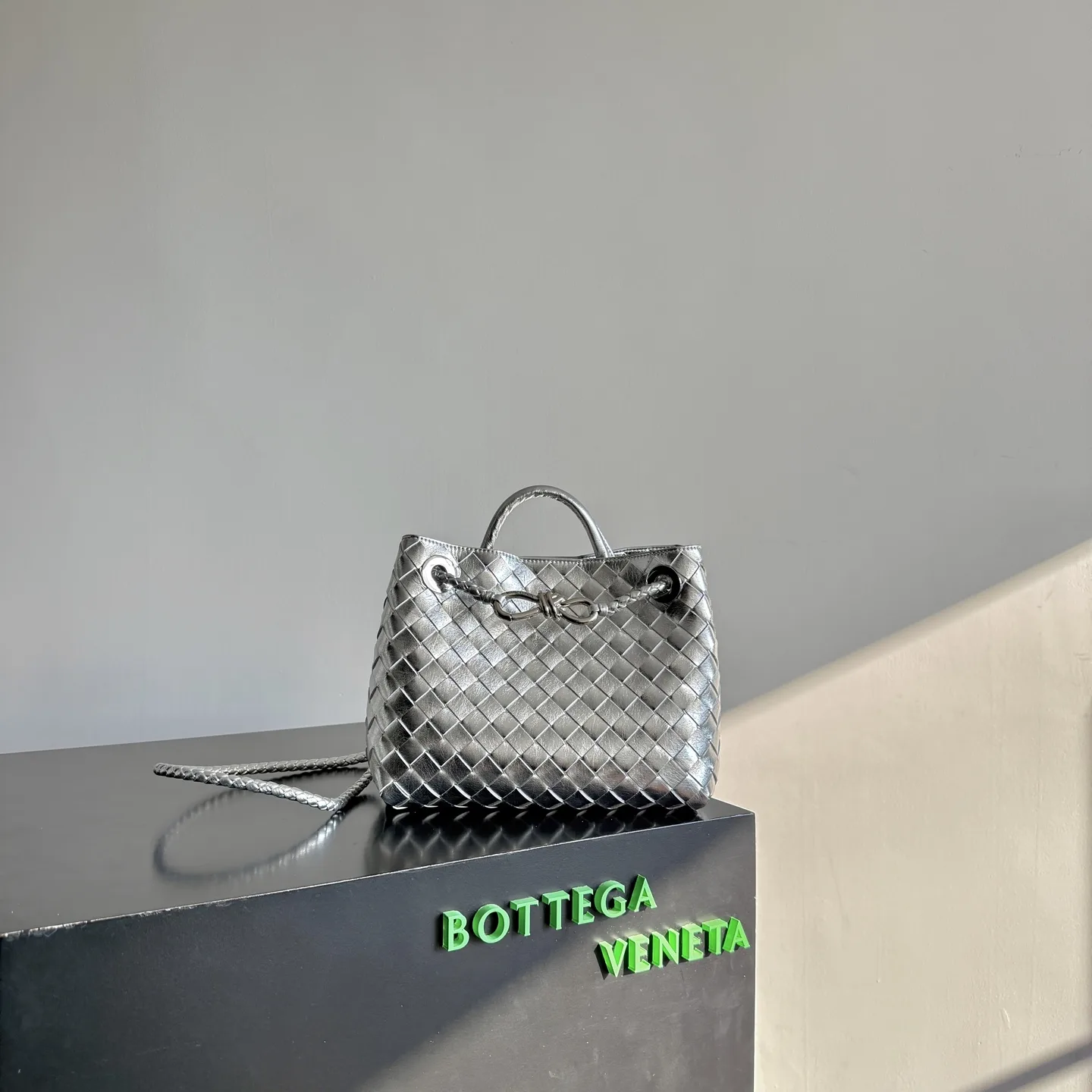 Bottega Veneta Andiamo White Intrecciato Woven Leather Top Handle Bag product photo from LabelPicks