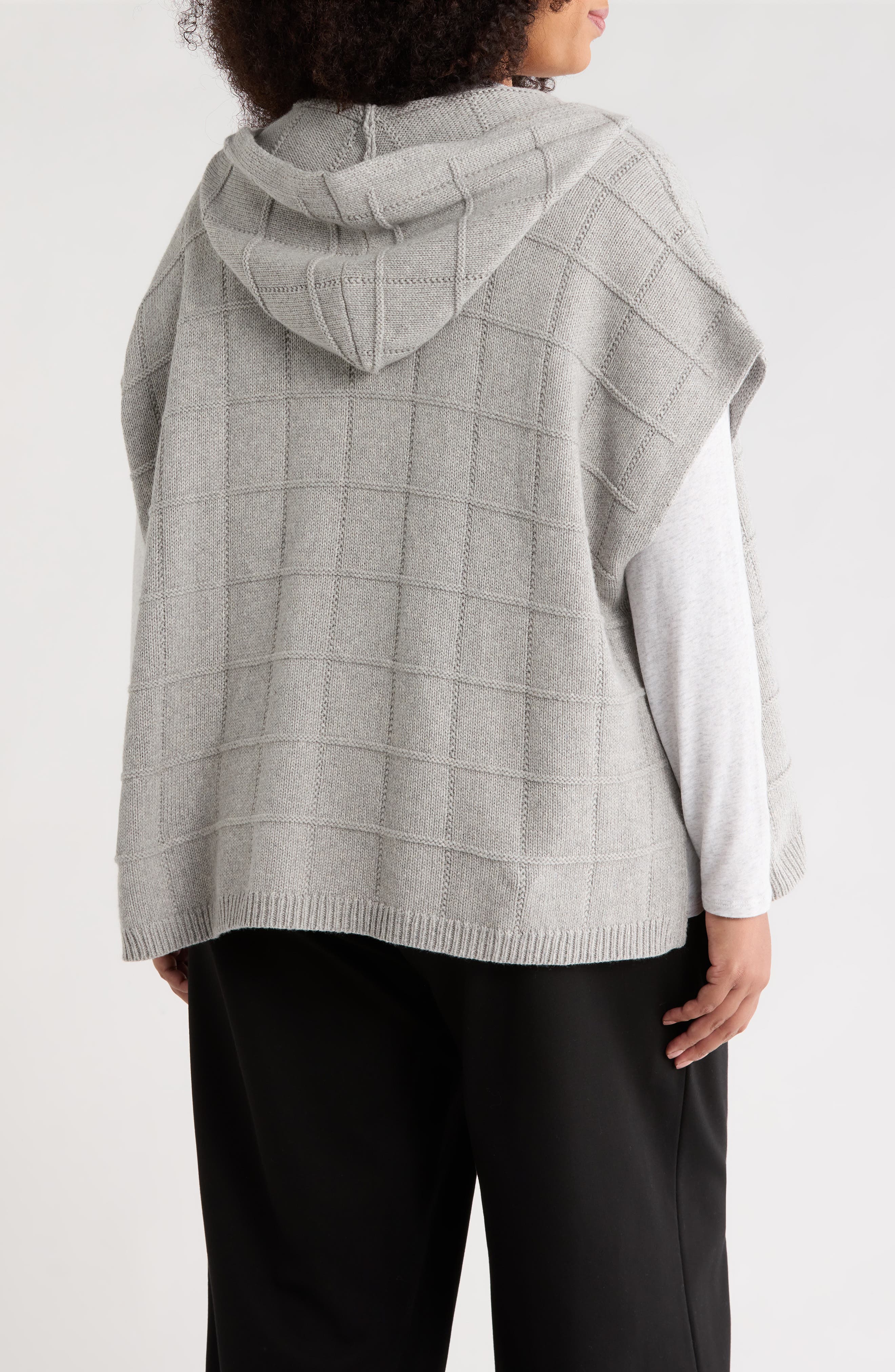 Eileen Fisher Hooded Open Front Cotton & Recycled Cashmere Poncho