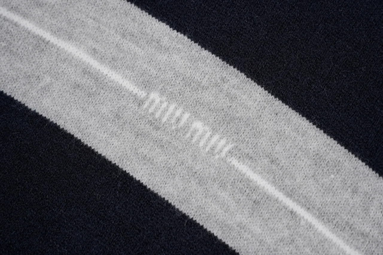 Miu Miu Navy White Stripe Logo Half Zip Sweater product photo from LabelPicks