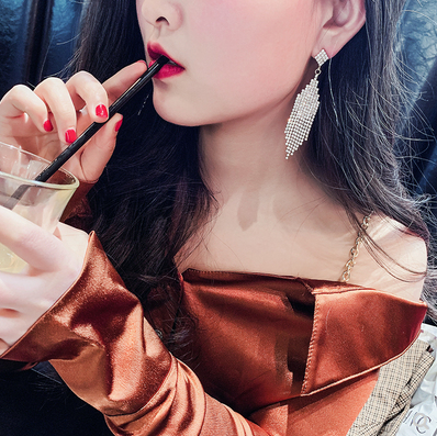 Full diamond Tassel Earrings for Women European and American exaggeration personality long shiny net red Earrings