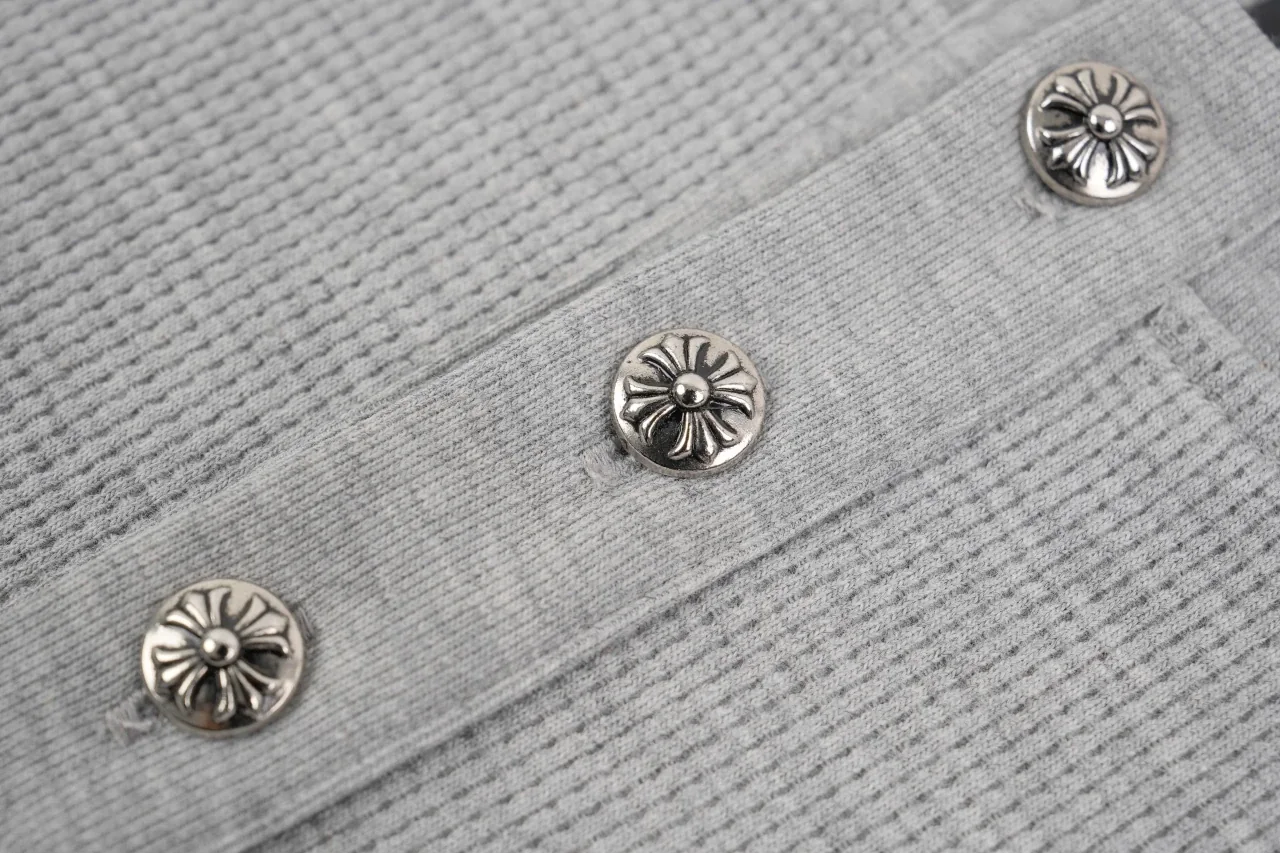 Chrome Hearts Grey Cross Leather Patch Waffle Henley Long Sleeve product photo from LabelPicks