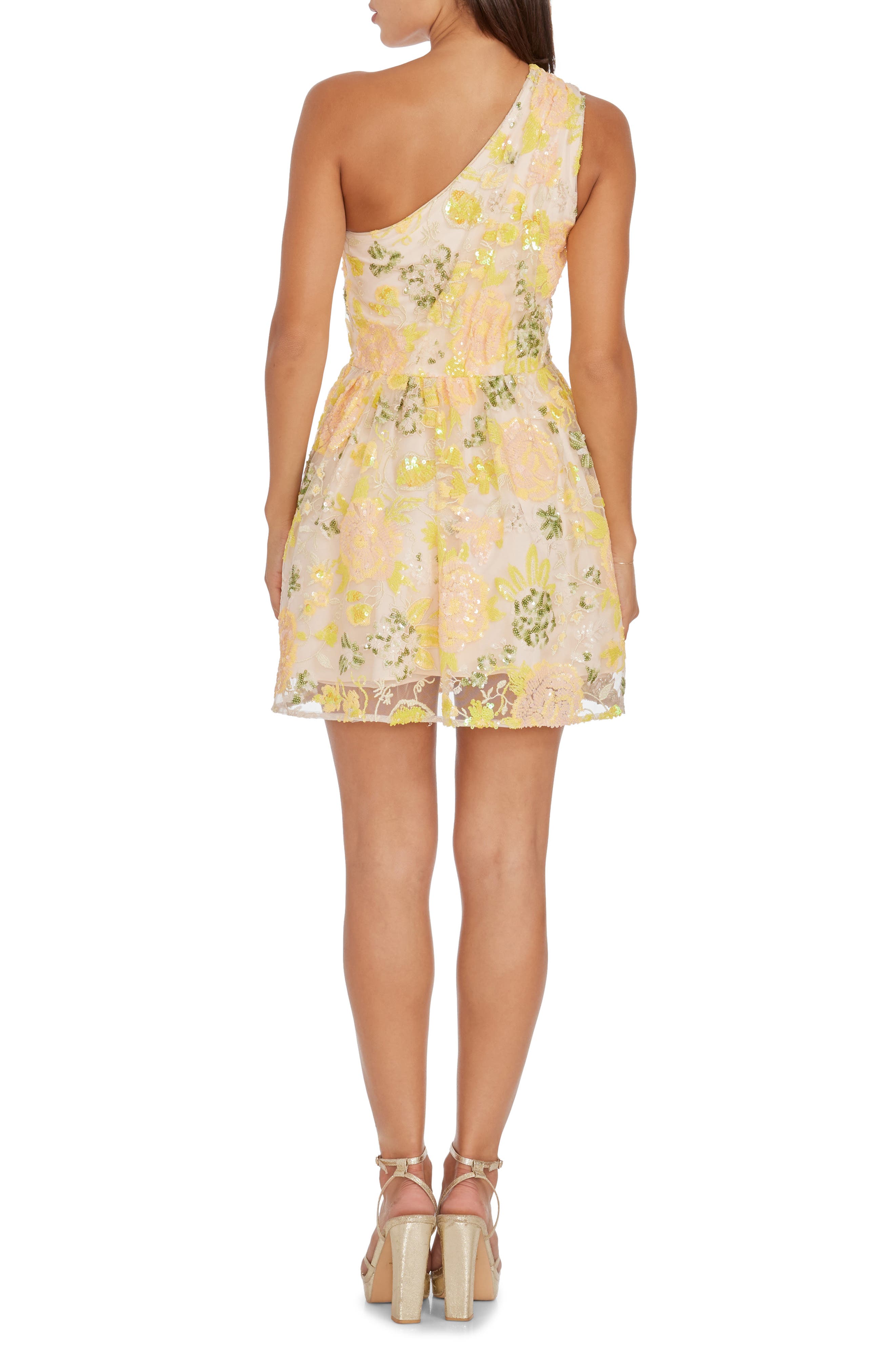 Dress the Population Delaney Floral One-Shoulder Fit & Flare Minidress
