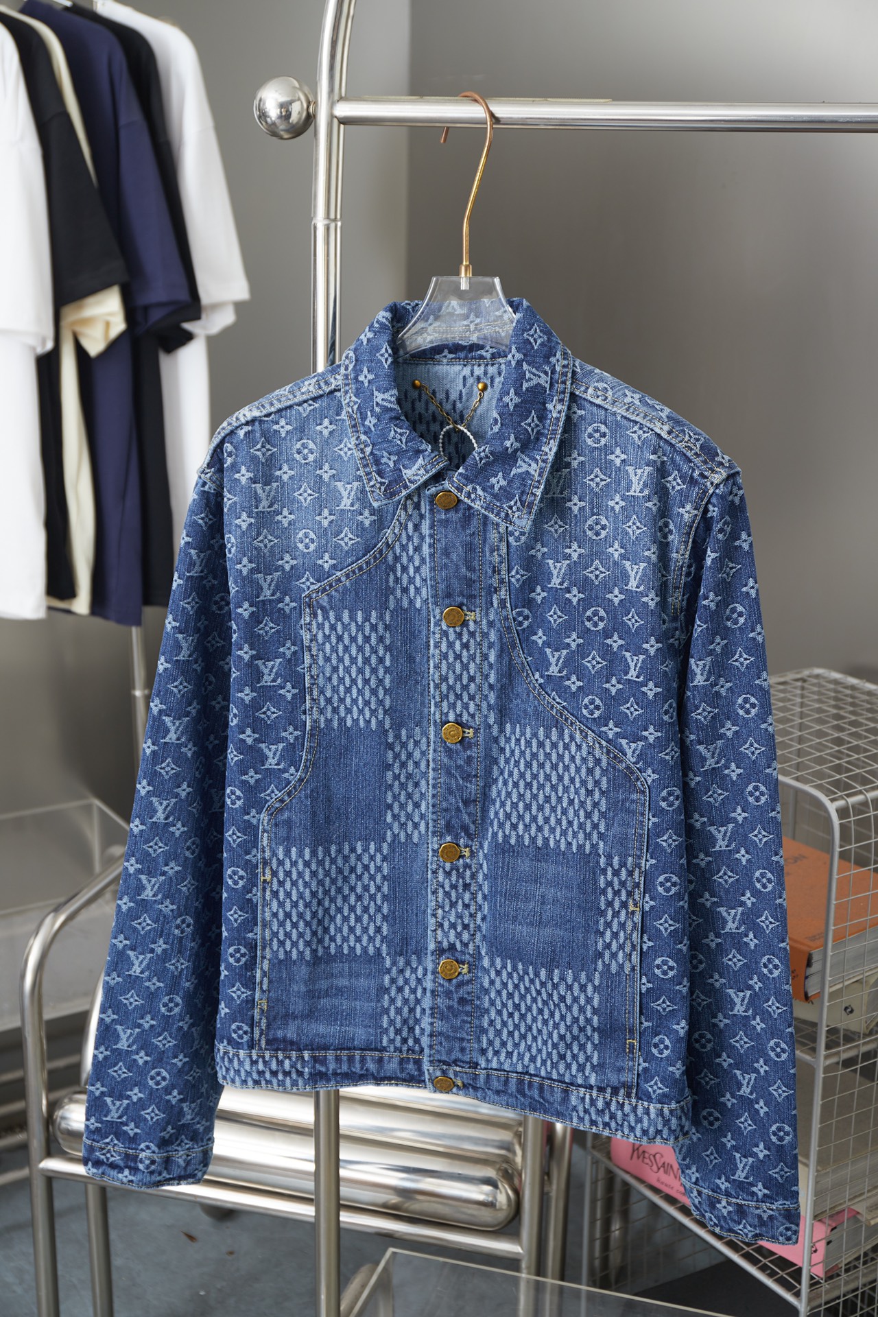 Fashion Checkerboard Print Long Sleeved Denim Jackets