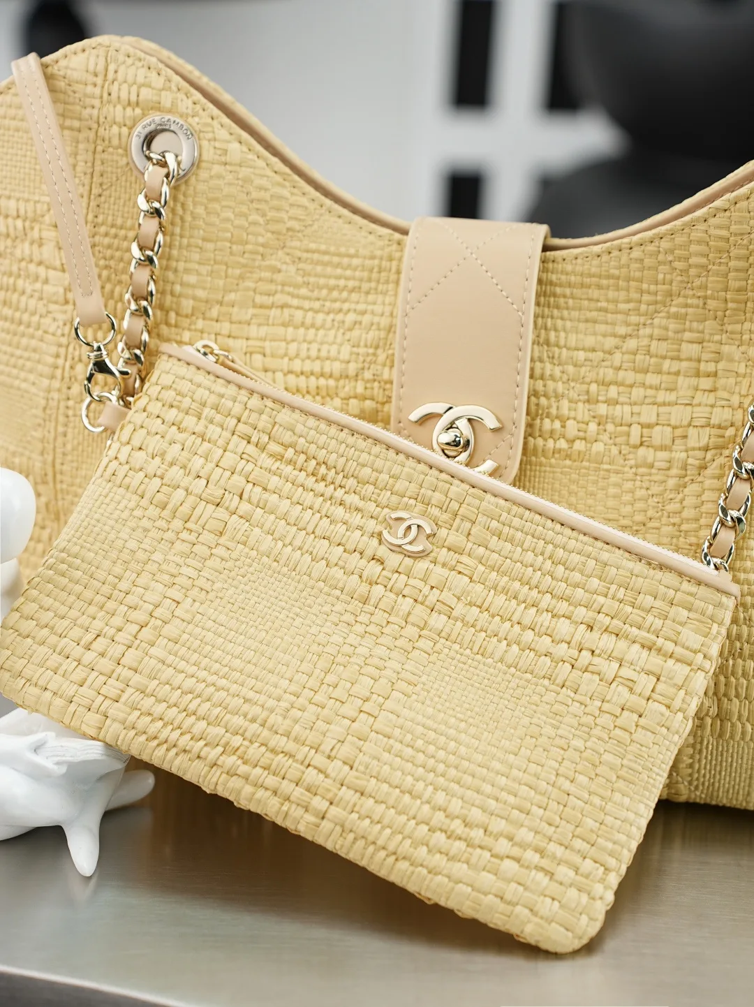 Chanel Beige Straw Woven Shoulder Bag product photo from LabelPicks