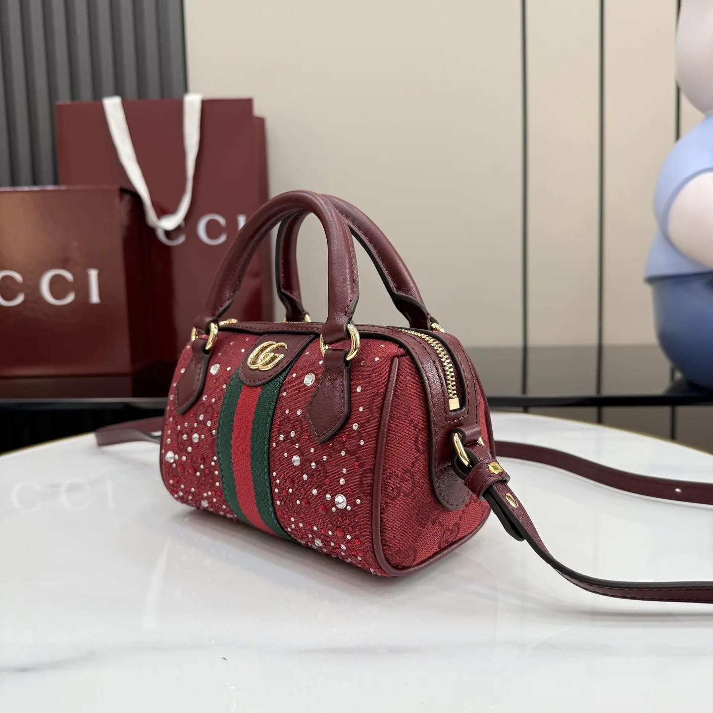 Gucci Burgundy Ophidia GG Supreme Canvas Top Handle Bag product photo from LabelPicks