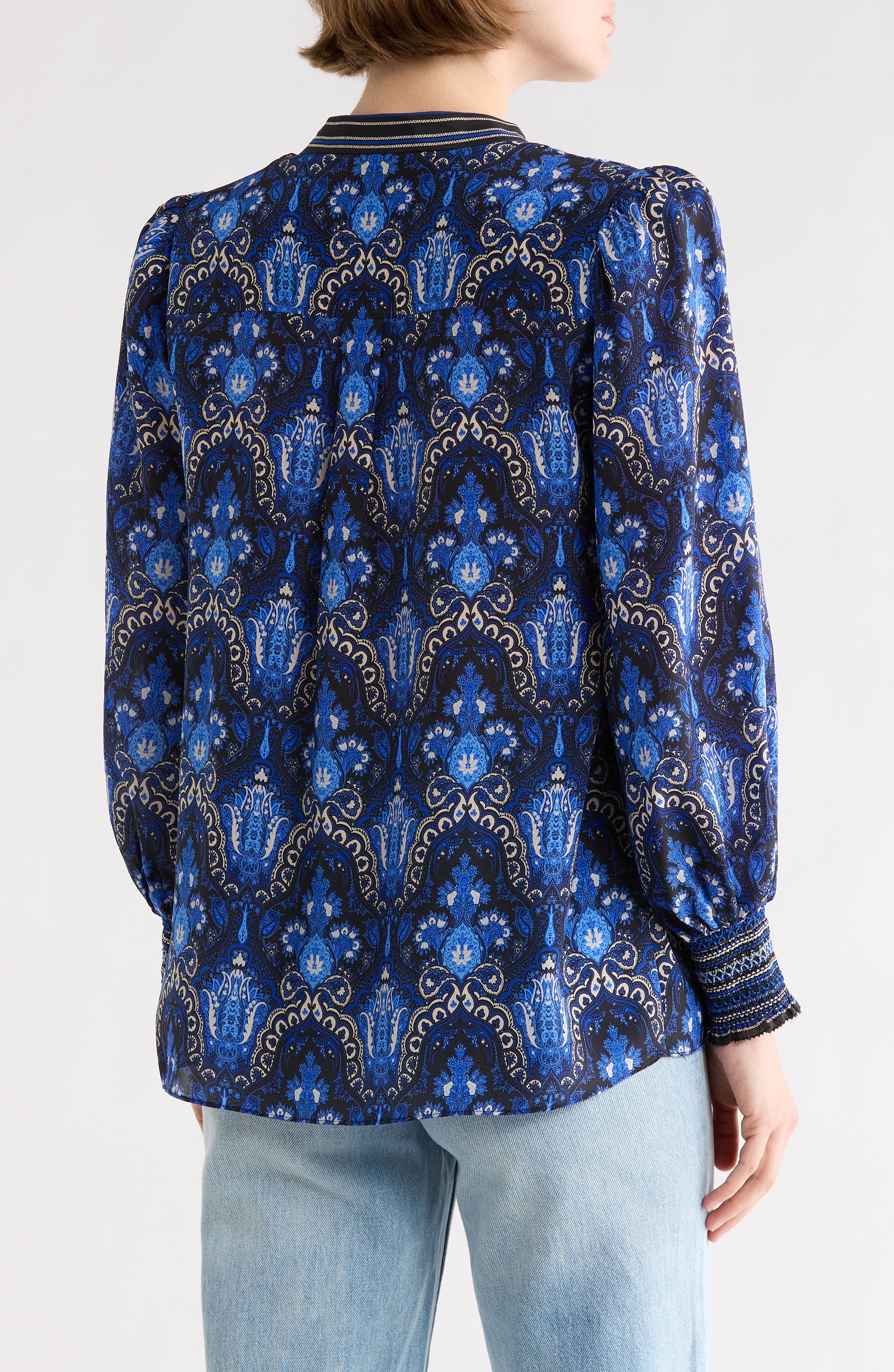 Alice + Olivia Sheila Long Sleeve Silk Top