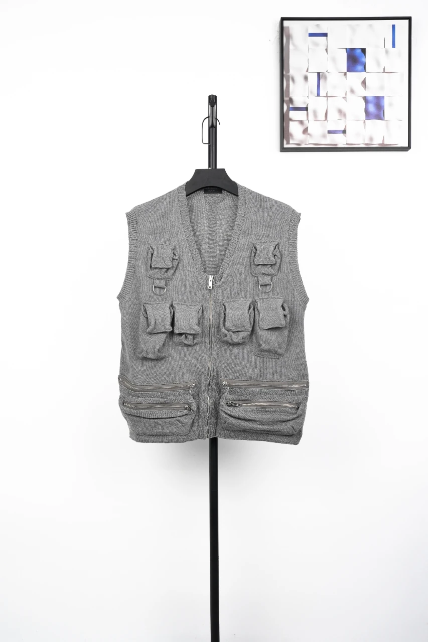 Prada Grey Multi-Pocket Wool Blend Zip Vest product photo from LabelPicks
