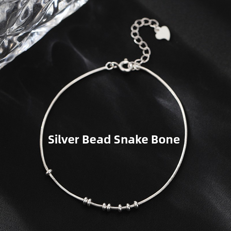 925 sterling silver round bead snake bone bracelet for women, a simple and elegant round geometric bracelet perfect for summer, in an ins style, just like the one on Xiaohongshu
