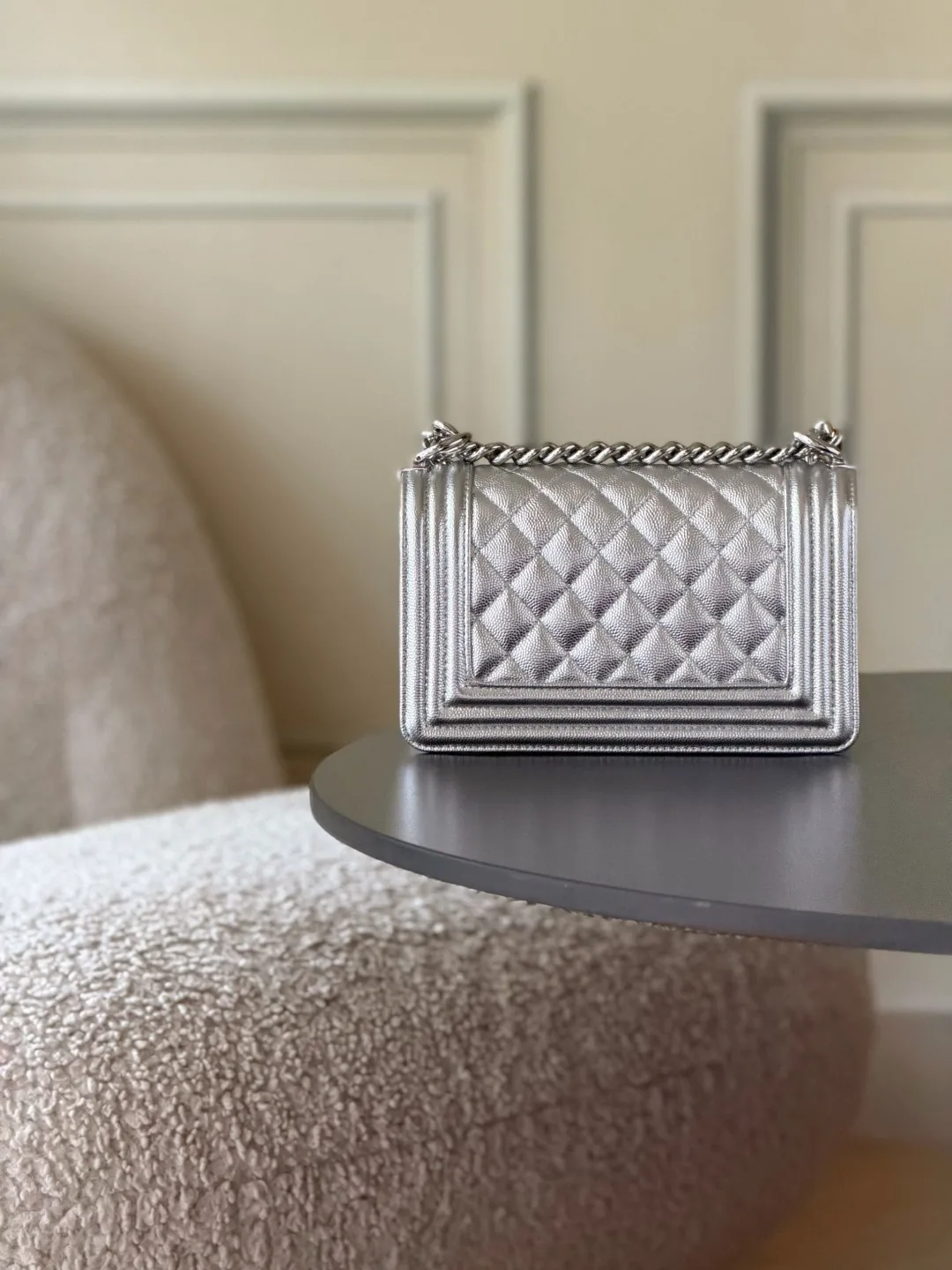 Chanel Silver Quilted Leather Crossbody Bag product photo from LabelPicks