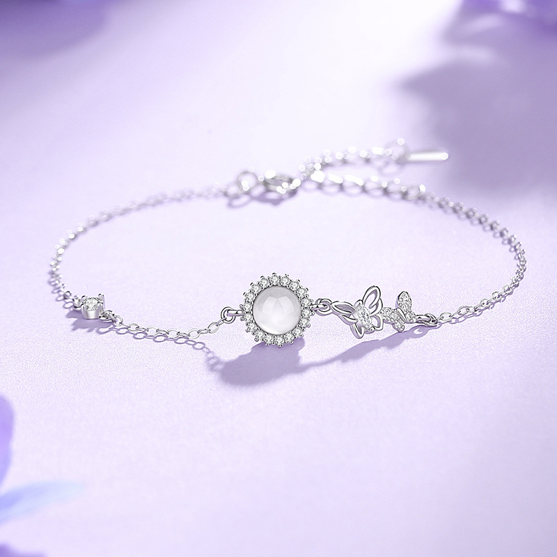 Original design: Butterfly bracelet with a light and shadow effect, made of sterling silver, perfect for summer, featuring a delicate and fresh aesthetic, with jade beads, and a unique Korean-style design