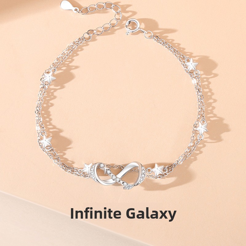 S925 sterling silver Möbius infinity star bracelet, original Korean design, with tiny zircon stones, a trendy piece of jewelry for women
