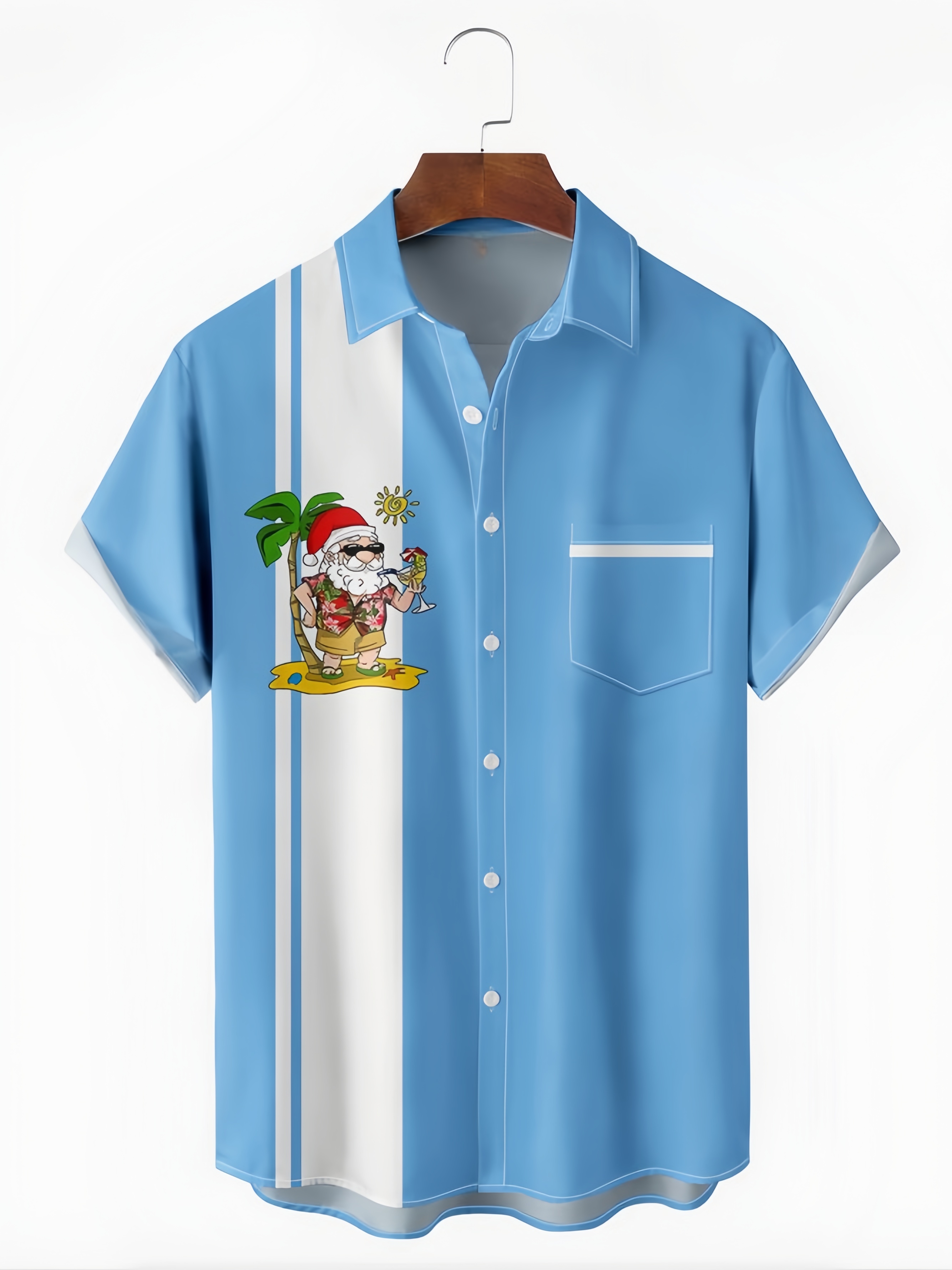 Santa Claus Chest Pocket Short Sleeve Bowling Shirt